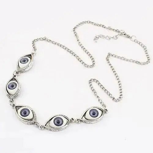 Jewelry Metal Eye Ball Chain Necklace Punk Art Trippy Evil Size ONE SIZE - 1 Thumbnail