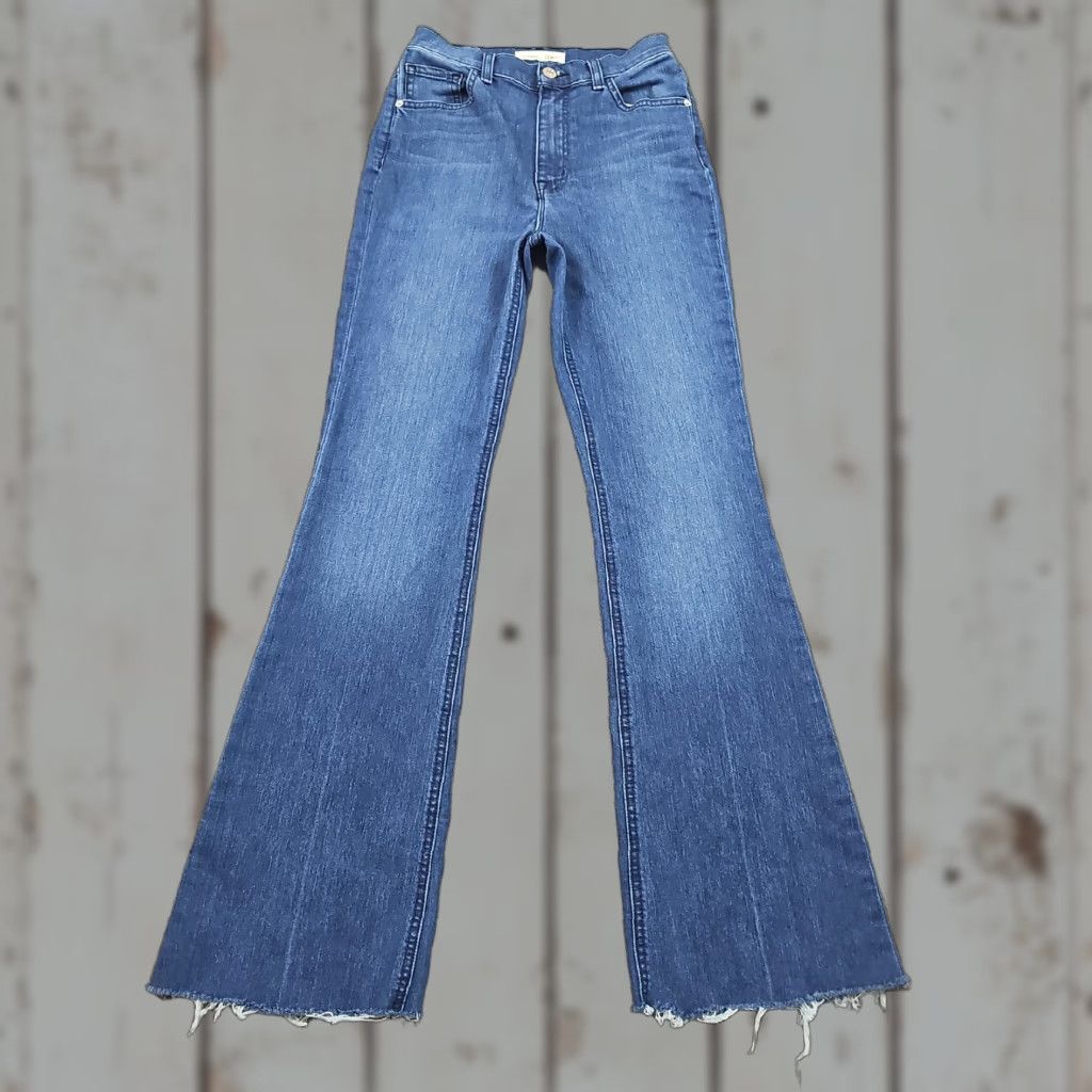 Vintage Current/Elliott Jeans Womens 26 Flared High Rise Dark Wash Stretch Frayed 23x32 Blue Denim Cotton Polyester Spandex Jeans Womens 90s? Size 26" / US 2 / IT 38 - 1 Thumbnail