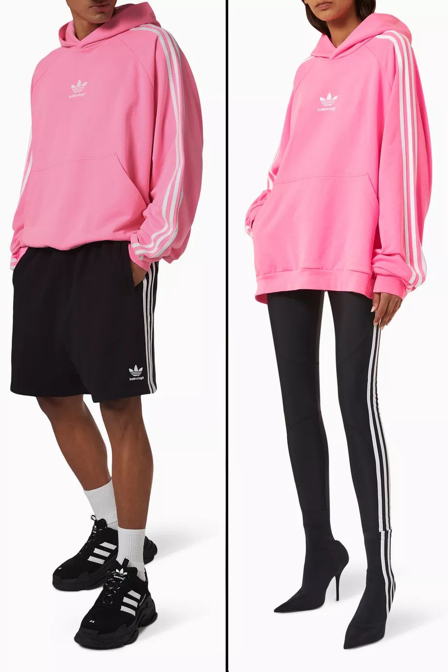 Adidas × Balenciaga o1s1wg110924 Unisex Oversized Hoodie in Fleece in Pink/White Size XL / US 12-14 / IT 48-50 - 2 Thumbnail