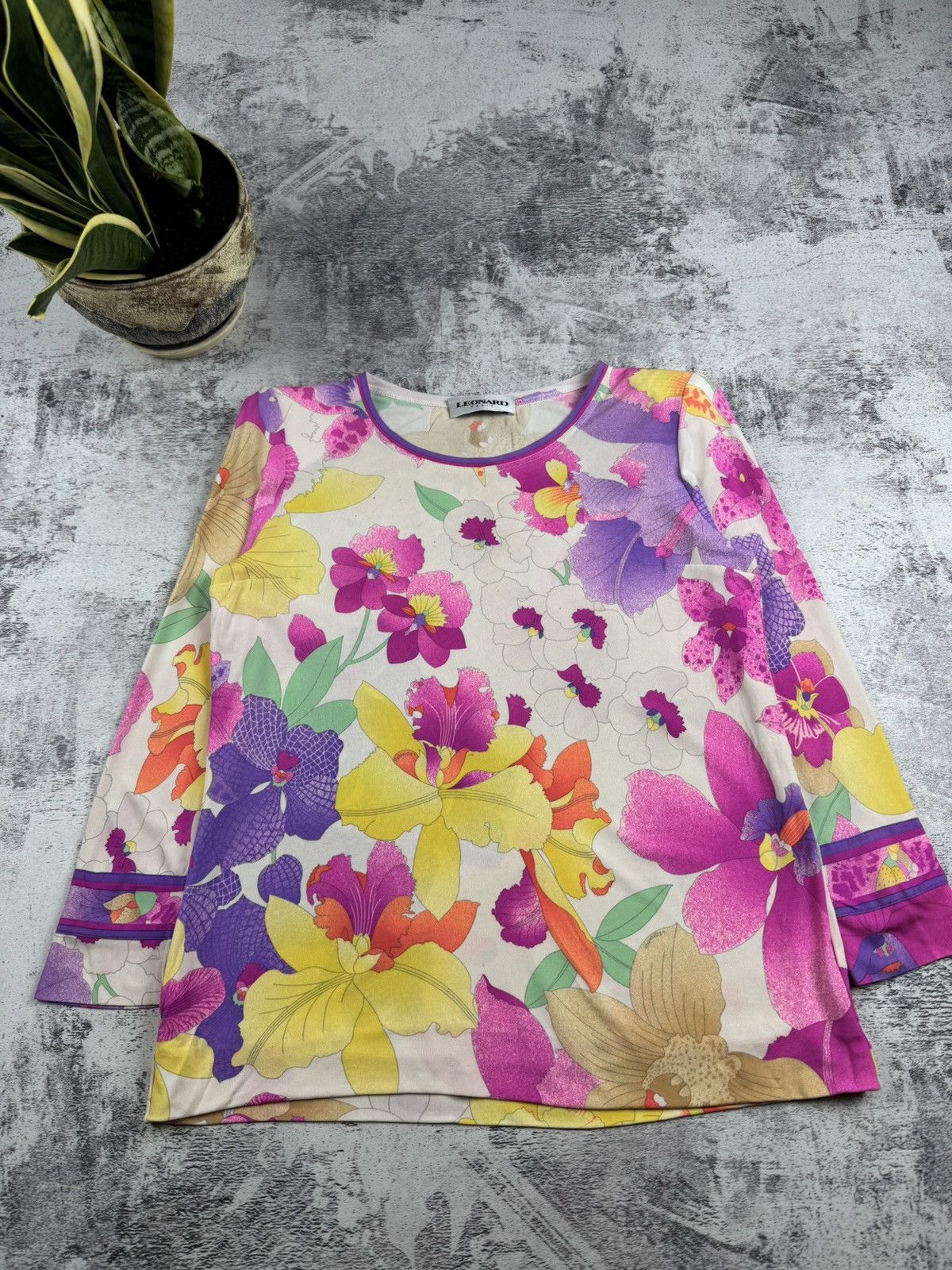 Leonard Paris × Vintage RARE Leonard Paris Floral Silk 40 Designer Tunic Dress Luxury Shirt Blouse Top Size M / US 6-8 / IT 42-44 - 4 Thumbnail