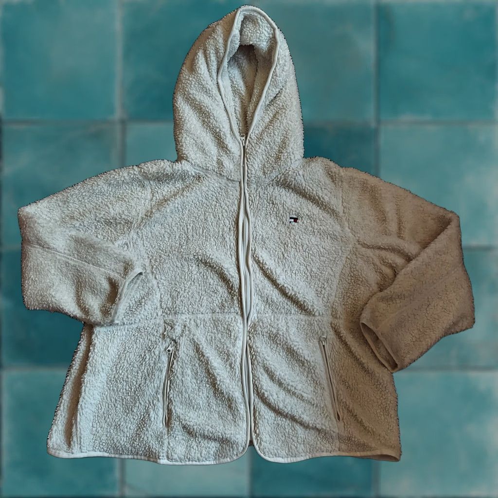 Tommy Hilfiger VINTAGE Tommy Hilfiger Hoodie Pullover White 2XL Mens Regular Zip Sherpa Winter Fall Size XXL / US 16-18 / IT 52-54 - 1 Thumbnail