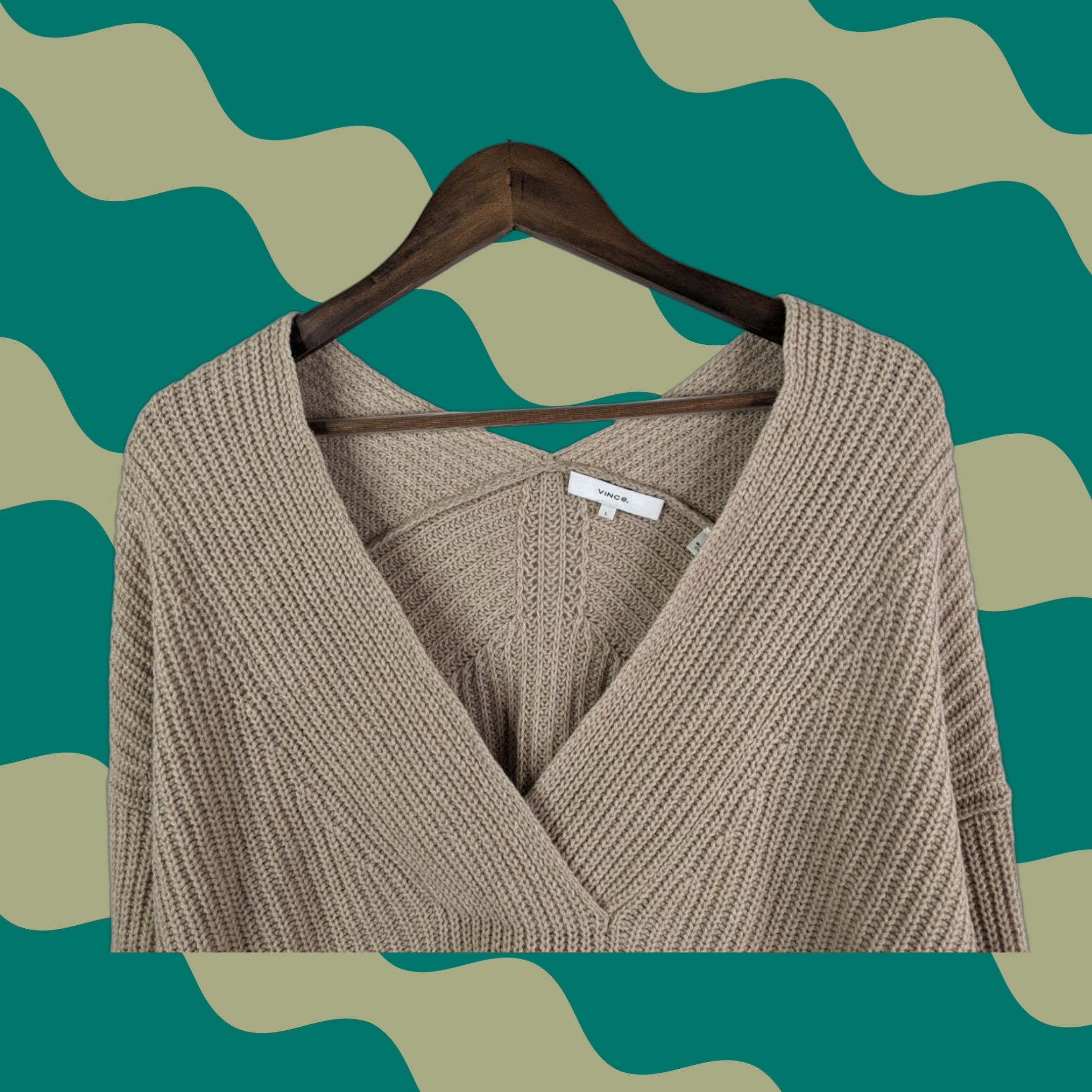 Vince Vince Wool-Blend V-Neck Tunic Long Sleeve Women Beige L Size Large Size L / US 10 / IT 46 - 1 Thumbnail