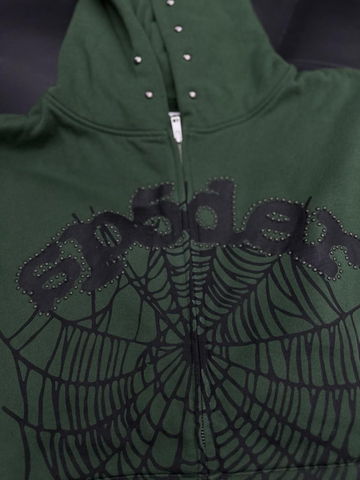 Sp5der Sp5der Worldwide Green Zip Up Studded Hoodie Size XL Size US XL / EU 56 / 4 - 3 Thumbnail