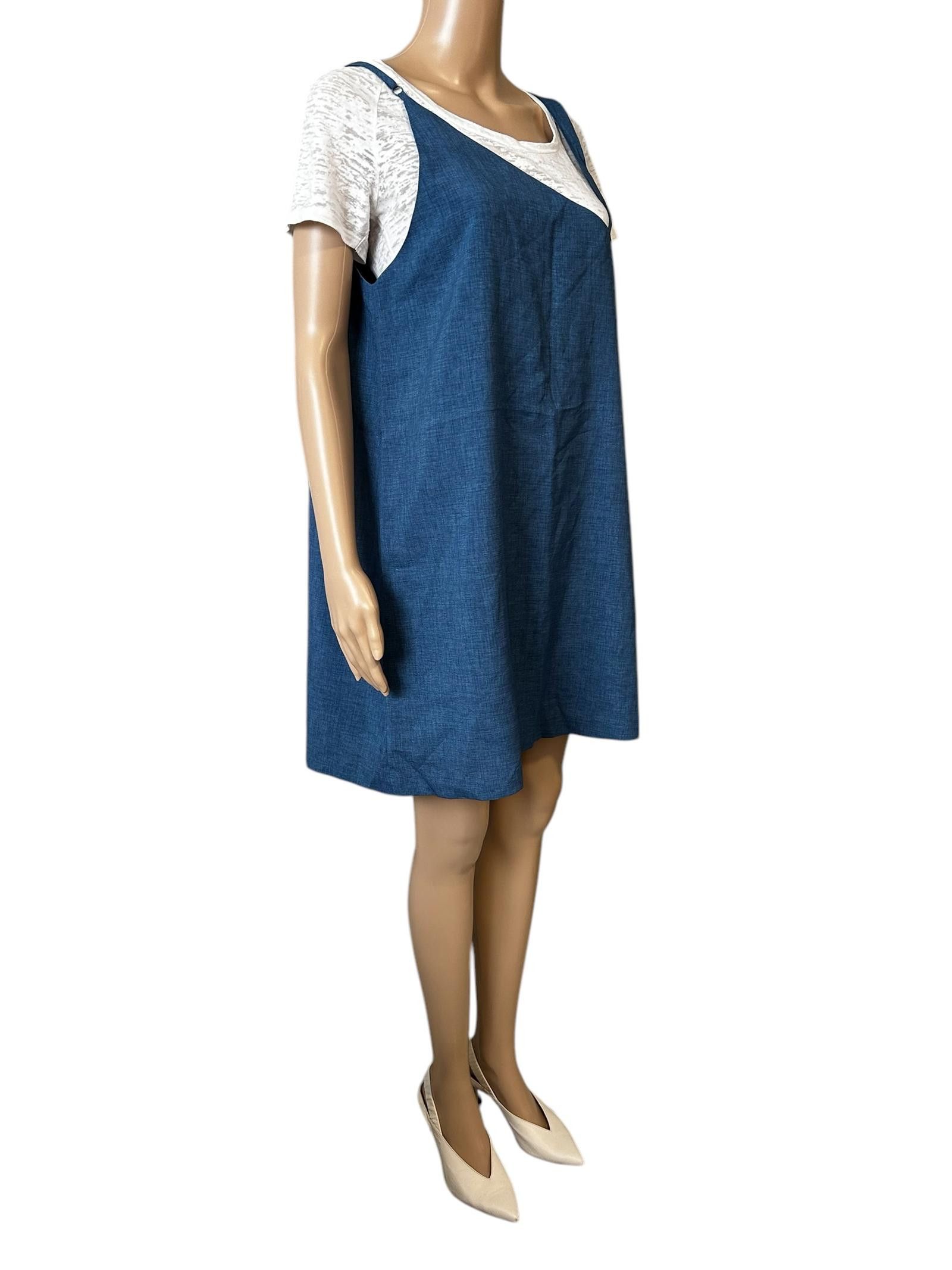 Designer Chic Denim Slip Dress with Layered T-shirt Size M / US 6-8 / IT 42-44 - 3 Thumbnail