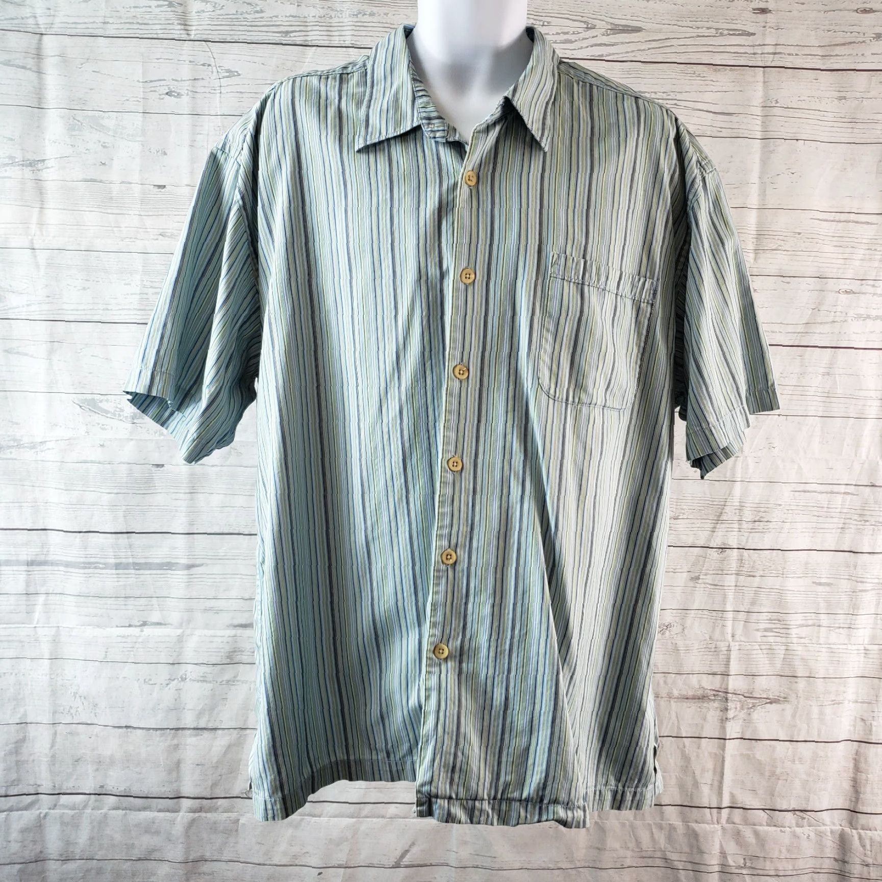 Tommy Bahama Tommy Bahama Button-Up Shirt Mens 2XL Blue Green Stripe Cotton Short Sleeve Collared Front Button 2XL Size US XXL / EU 58 / 5 - 2 Thumbnail