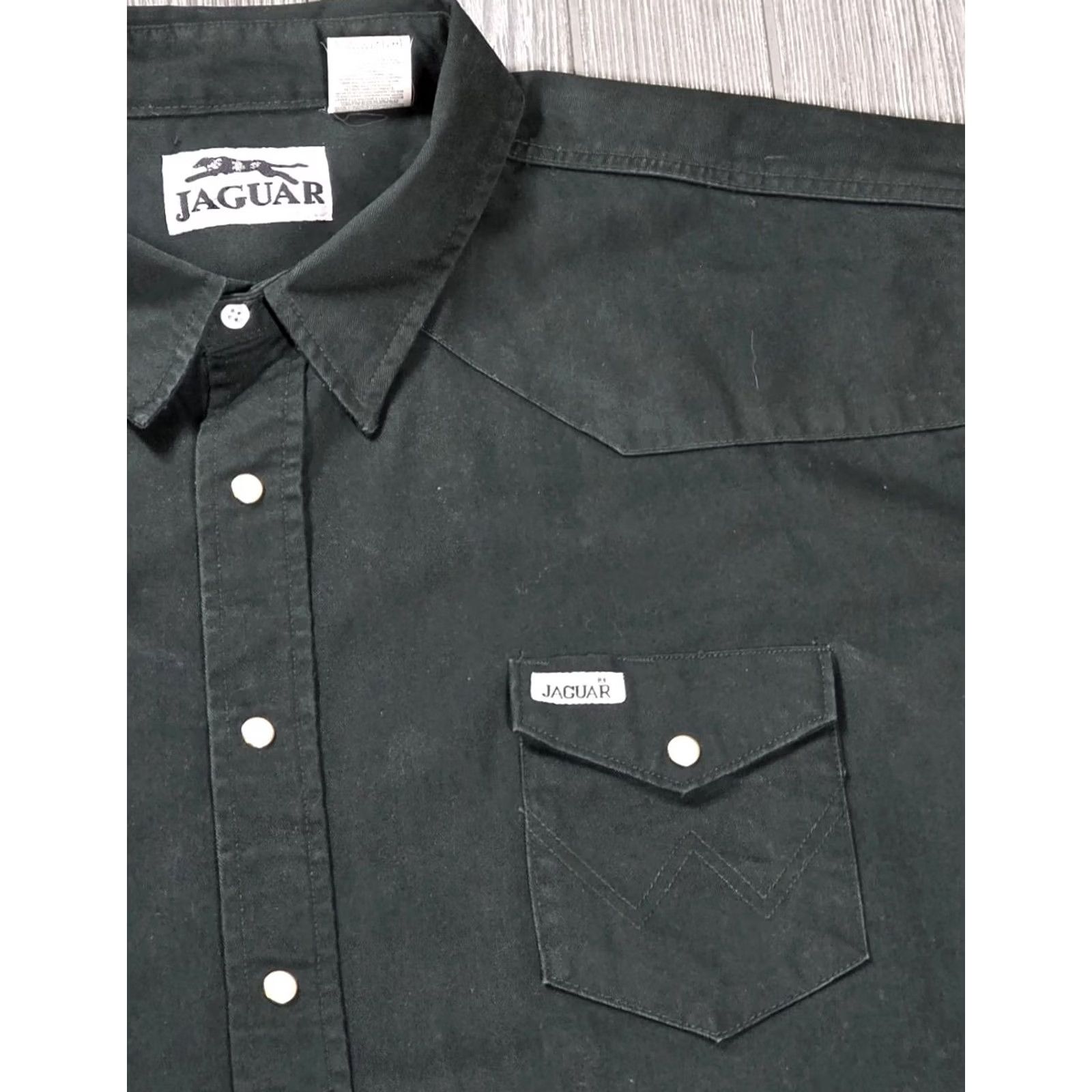 Vintage Jaguar Shirt Mens 4XL Dark Gray Twill Long Sleeve Western Snap Heavy Workwear Shirt Size US XXL / EU 58 / 5 - 3 Thumbnail
