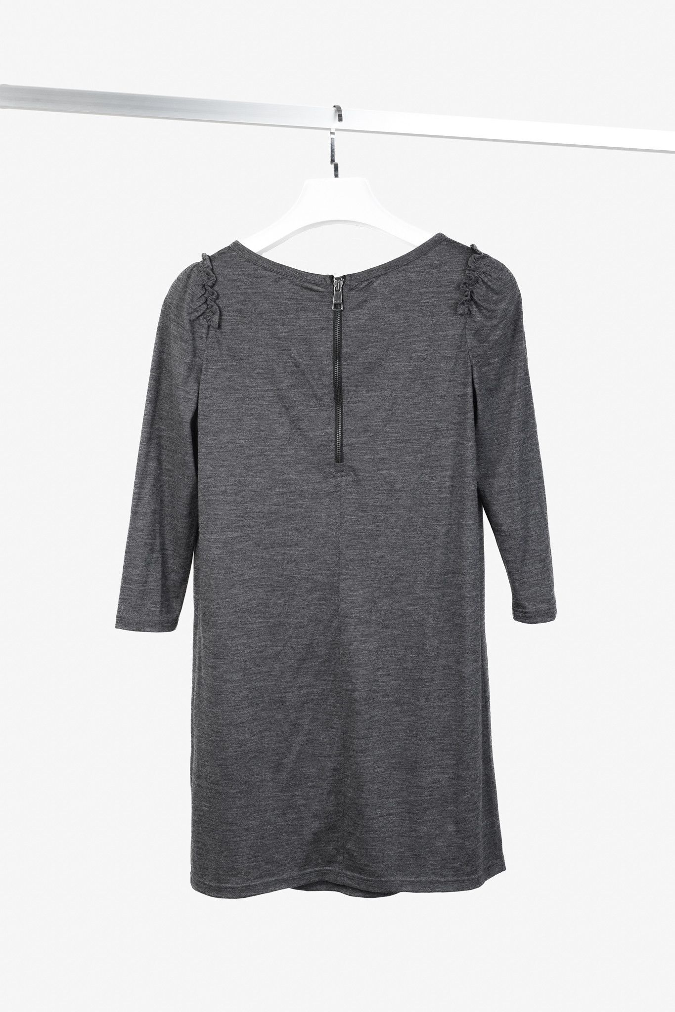 Burberry Burberry Brit Grey Wool-Blend Ruffled-Shoulder Mini Dress Size S / US 4 / IT 40 - 2 Thumbnail