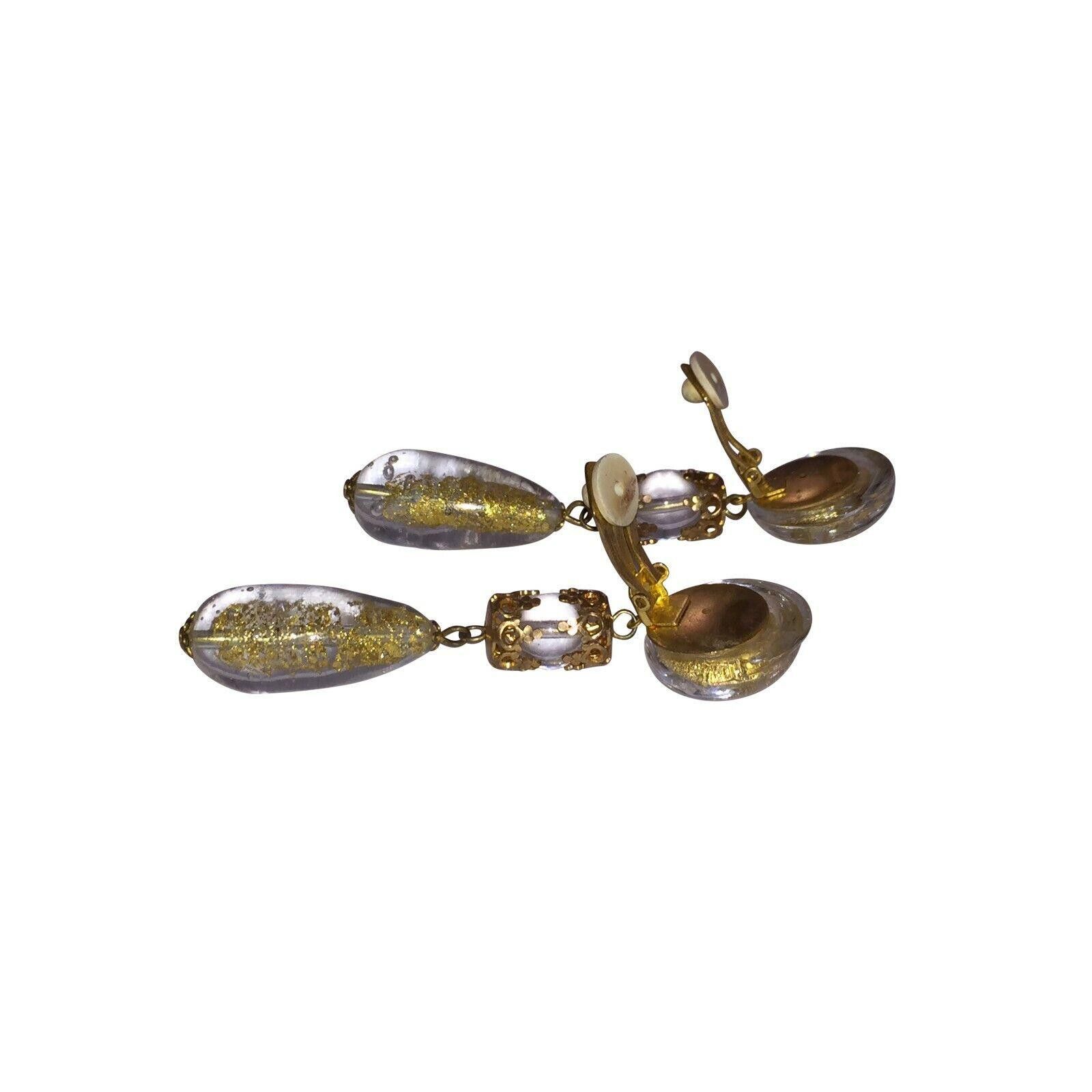 Designer Venetian Art Glass 24 kt Gold Bead Dangle Earrings Size ONE SIZE - 4 Thumbnail