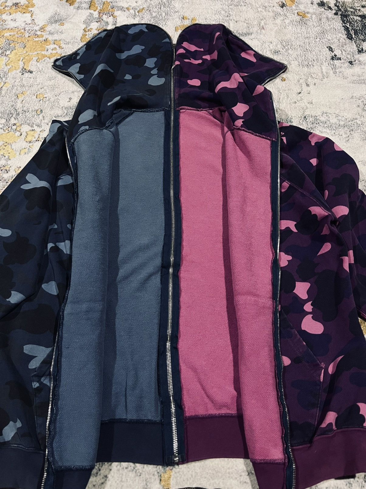 Bape Bape camo split full zip blue and purple hoodie distressed Size US L / EU 52-54 / 3 - 12 Thumbnail