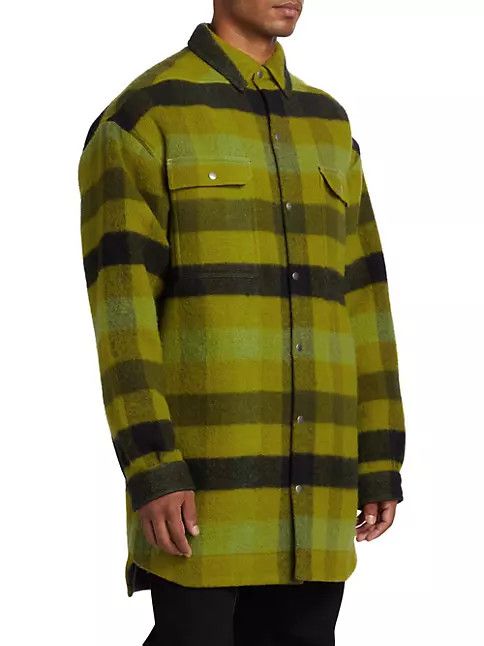 Rick Owens os11x0124 Plaid Wool Oversized-Fit Overshirt in Acid Green Size US M / EU 48-50 / 2 - 4 Thumbnail