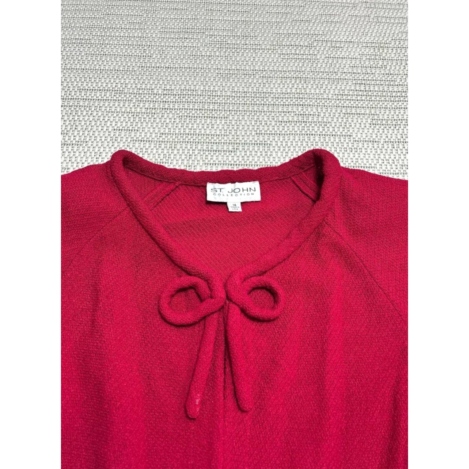 Vintage St John Cardigan Sweater Womens 14 Red Raglan Sleeve Bow Knit Tight-Knit Crew Neck Casual Fall Winter Spring Tee? Size XL / US 12-14 / IT 48-50 - 3 Thumbnail