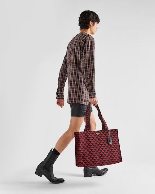 Prada o1bcso1str1025 Size: OS / Jacquard Tote Bag Black/Cherry Size ONE SIZE - 3 Thumbnail
