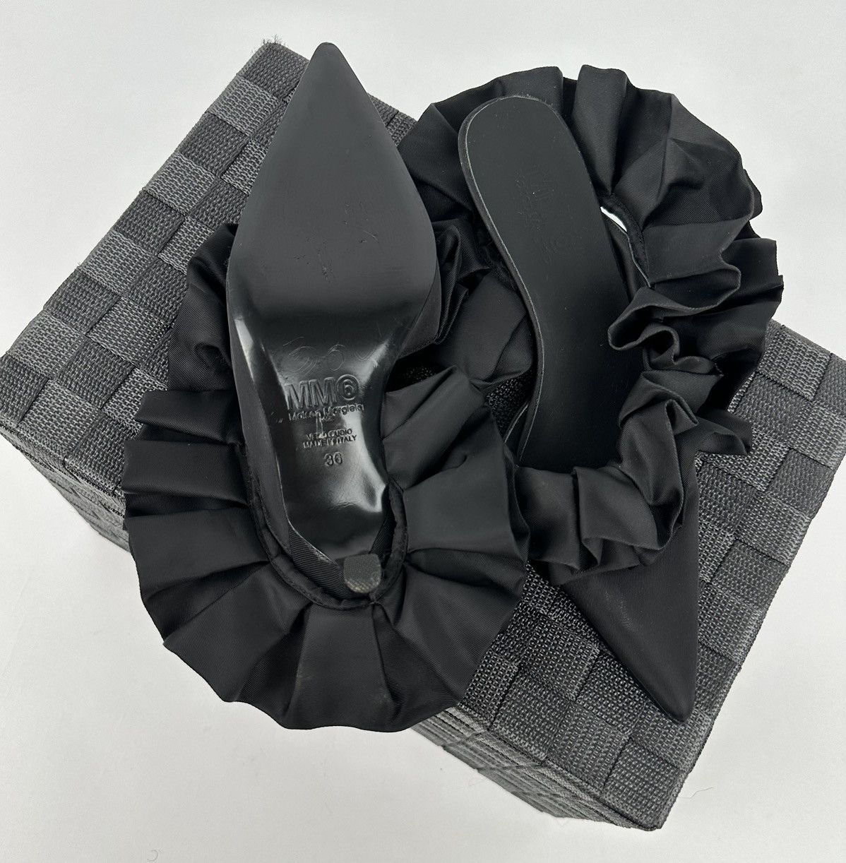 Maison Margiela MM6 Ruffles Satin Black Sandals