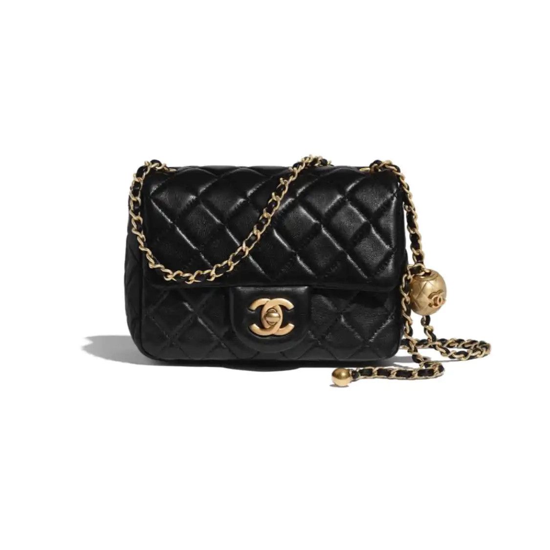Chanel Classic Flap Mini Black Sheepskin Quilted Flap Bag Chain Bag Shoulder Gol, Women's