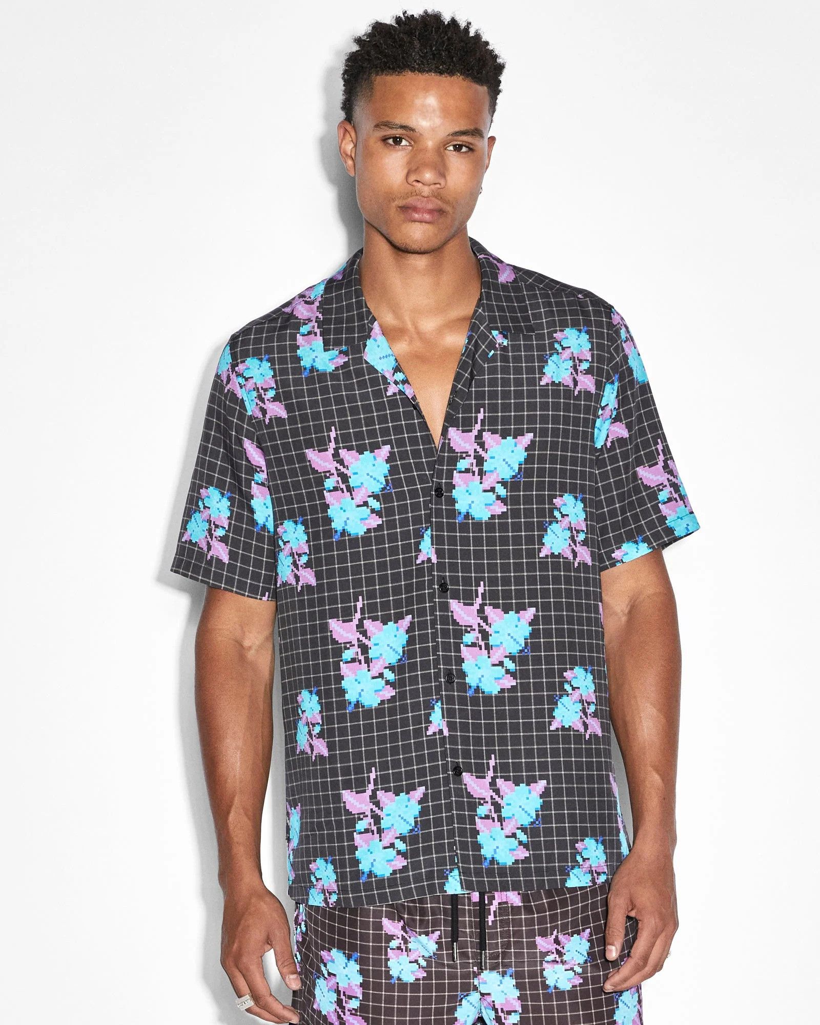 Ksubi Ksubi Low Res Resort Floral Pixel Grid Short Sleeve Shirt Size US M / EU 48-50 / 2 - 3 Thumbnail