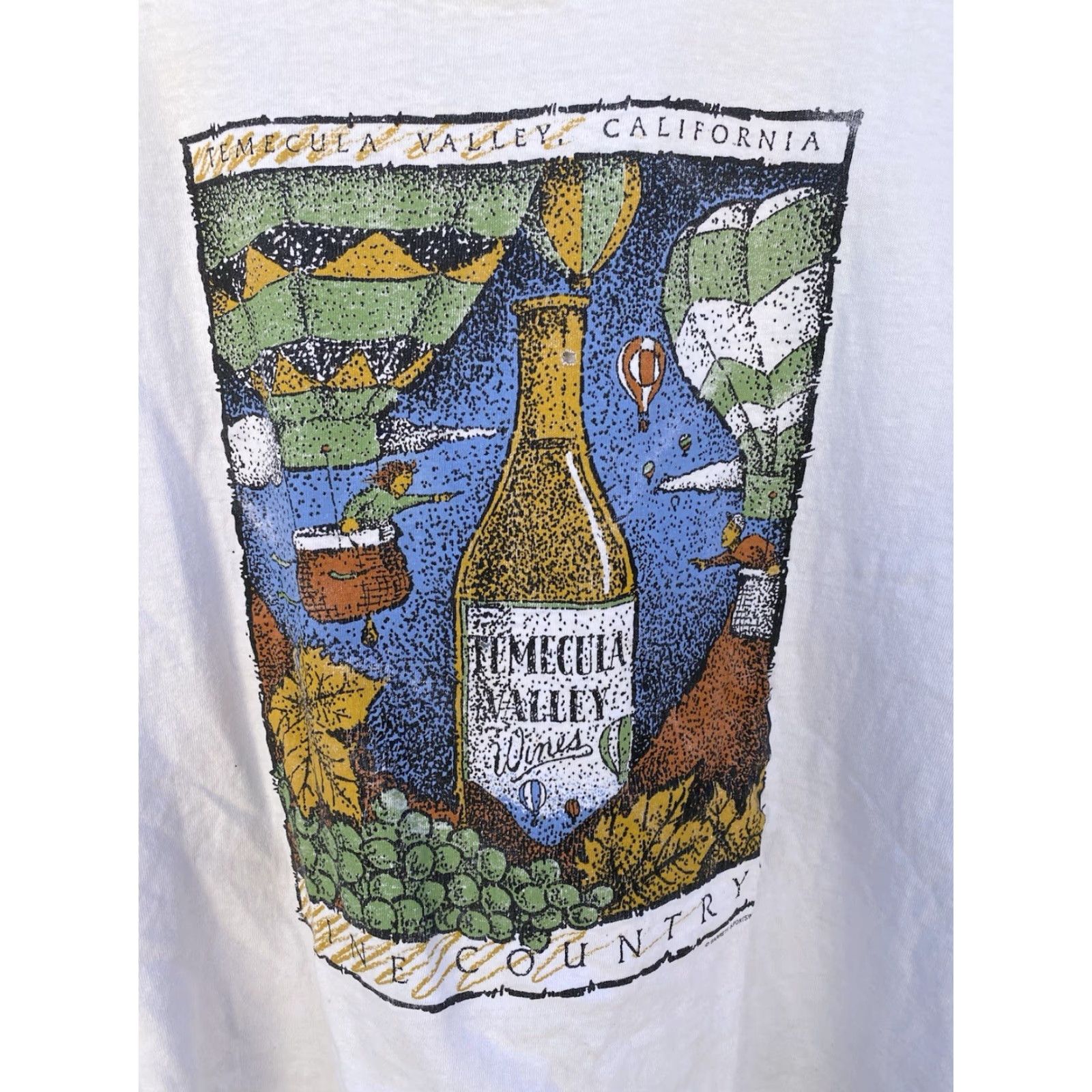 Fruit Of The Loom VINTAGE Fruit of the Loom T-Shirt White XL Temecula Valley California Wine Country Graphic Print Thrashed Holes Short Sleeve Mens Vintage Size US XL / EU 56 / 4 - 3 Thumbnail