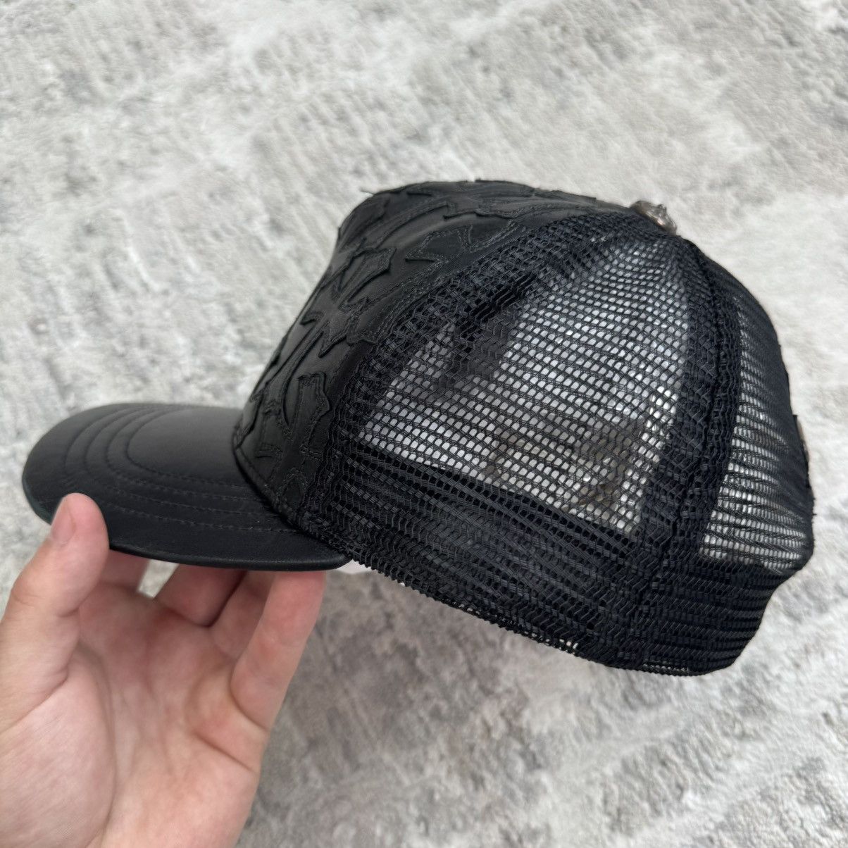 Chrome Hearts Cemetery leather patch cross trucker hat Size ONE SIZE - 8 Thumbnail