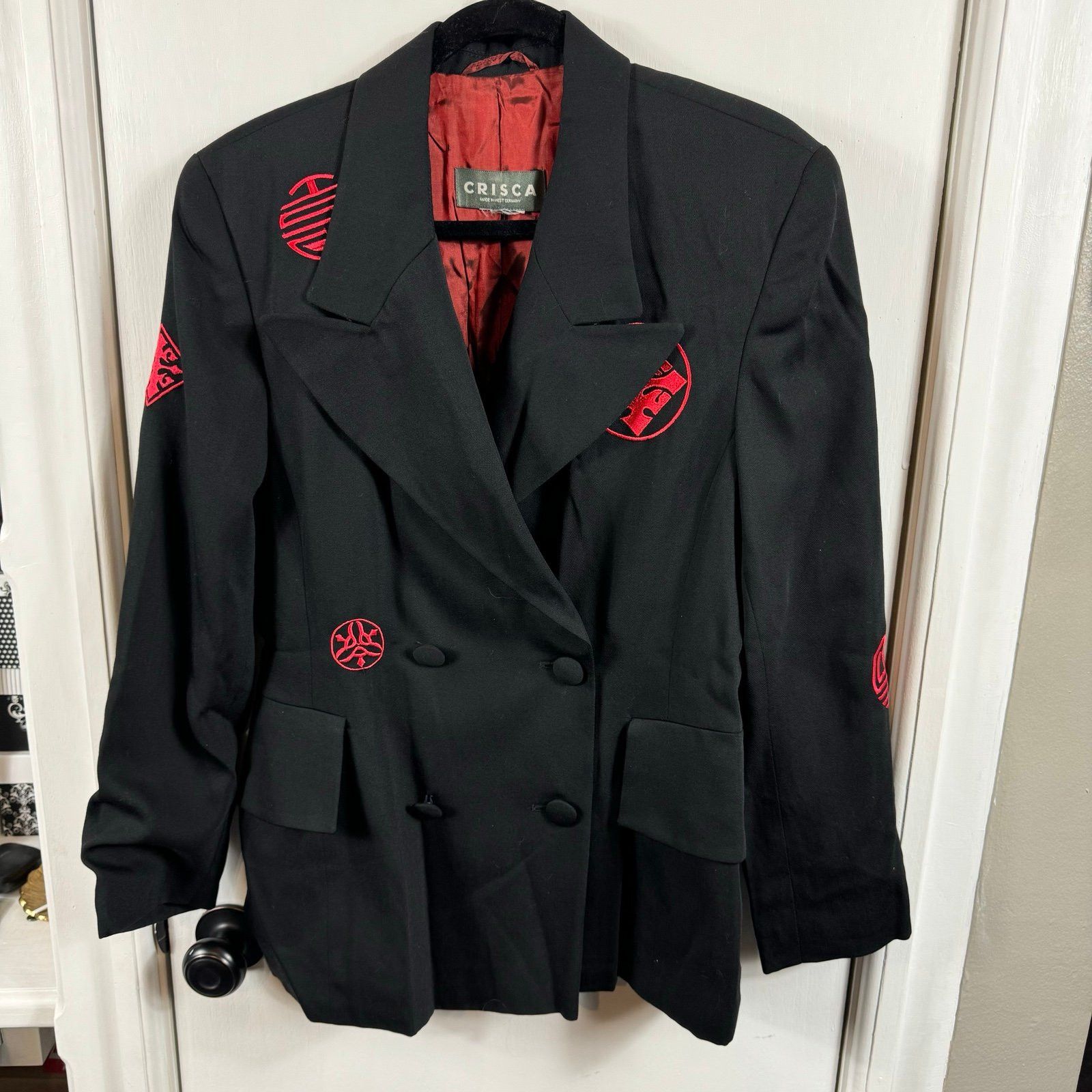 Escada CRISCA ESCADA Blazer M/L Wool Blend Black w/embroidered Sy Size ONE SIZE - 1 Thumbnail