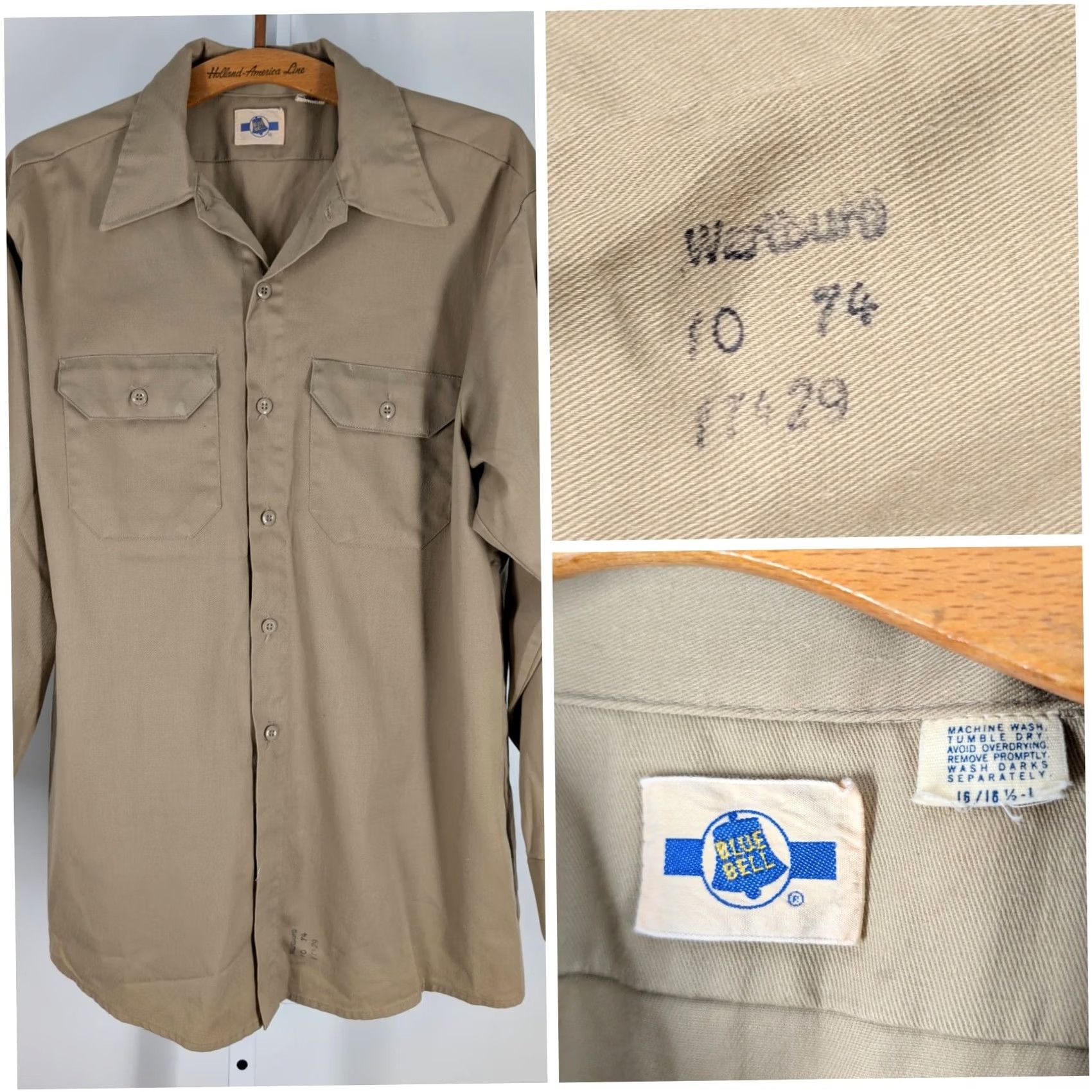 Vintage VINTAGE Blue Bell Wrangler Uniform Work Shirt Brown 60s 70s USA Large 16.5 Beige Cotton Button-Front Rockabilly Mens Size US XL / EU 56 / 4 - 2 Thumbnail