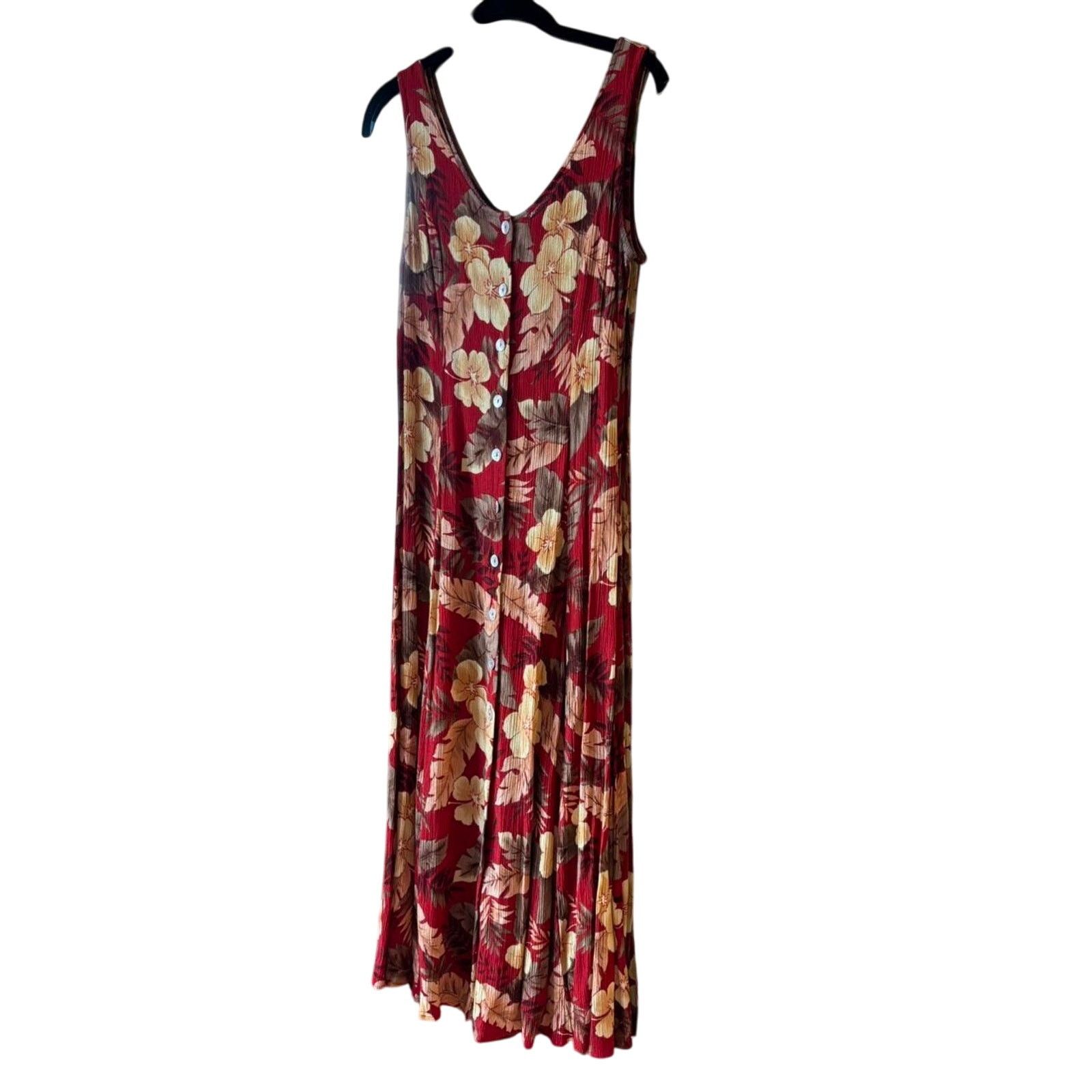 Vintage Vintage R&K Originals Tropical Red Button Maxi Dress 6 Size M / US 6-8 / IT 42-44 - 3 Thumbnail