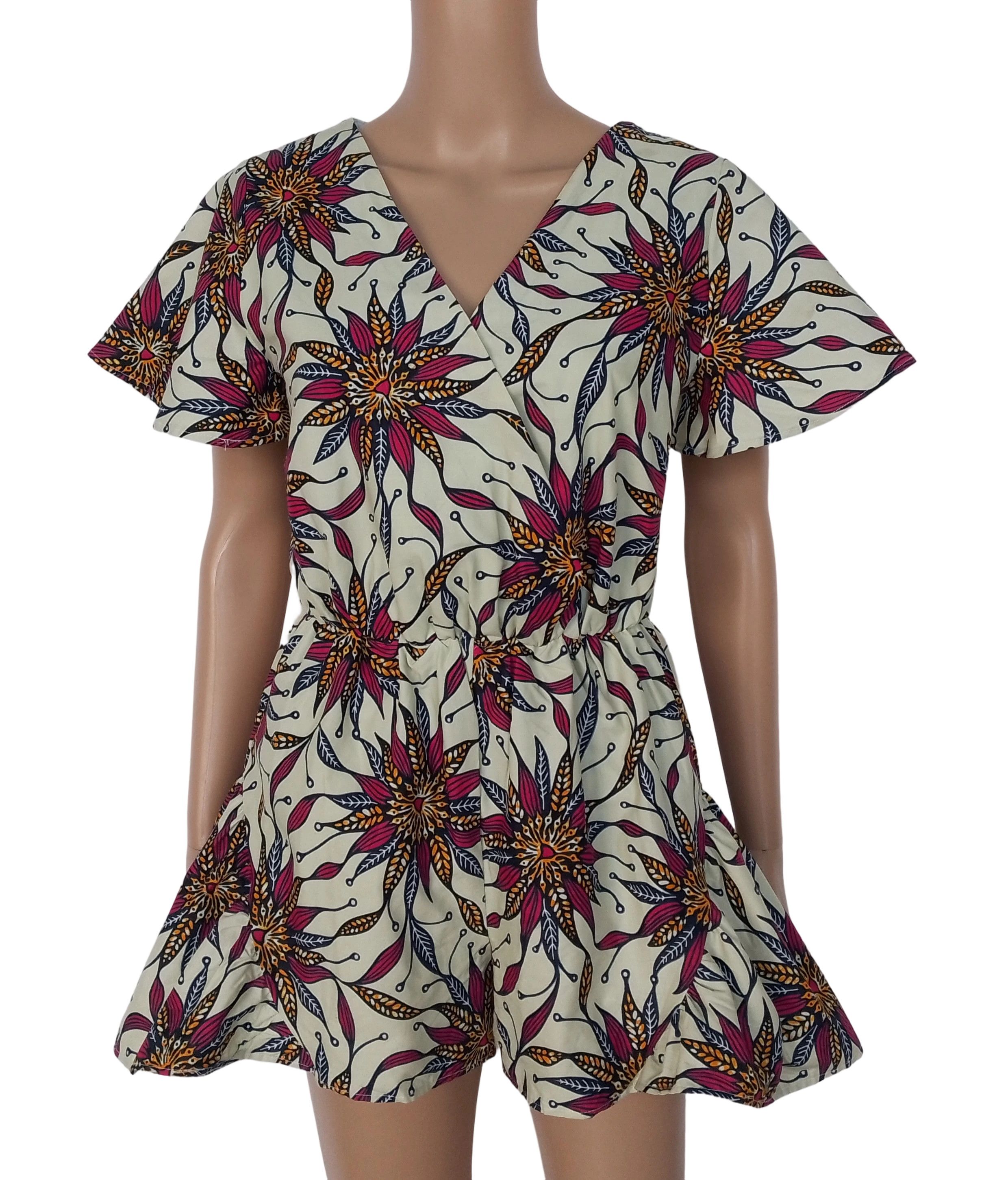 Other Women African Batik Print Jumpsuit Unique Vintage Romper Size 28" / US 6 / IT 42 - 2 Thumbnail