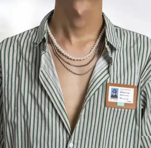 Jewelry x Vintage Unisex Layered Pearl Necklace Chains Fashion Accessories in Black, Men's