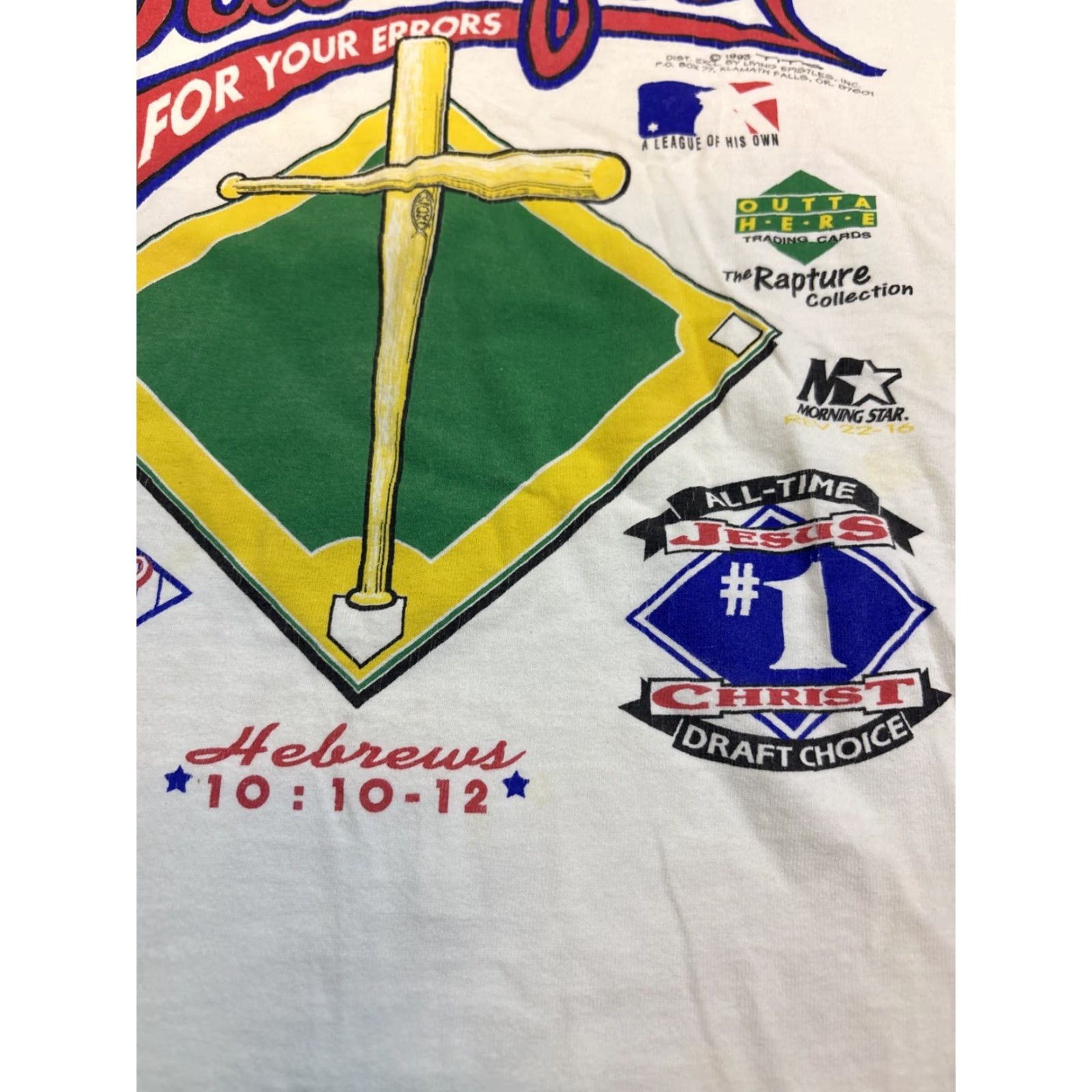 Vintage VINTAGE Living Epistles Sacrifice For Your Errors Baseball Jesus Shirt M Men White T-Shirt Size US M / EU 48-50 / 2 - 4 Thumbnail