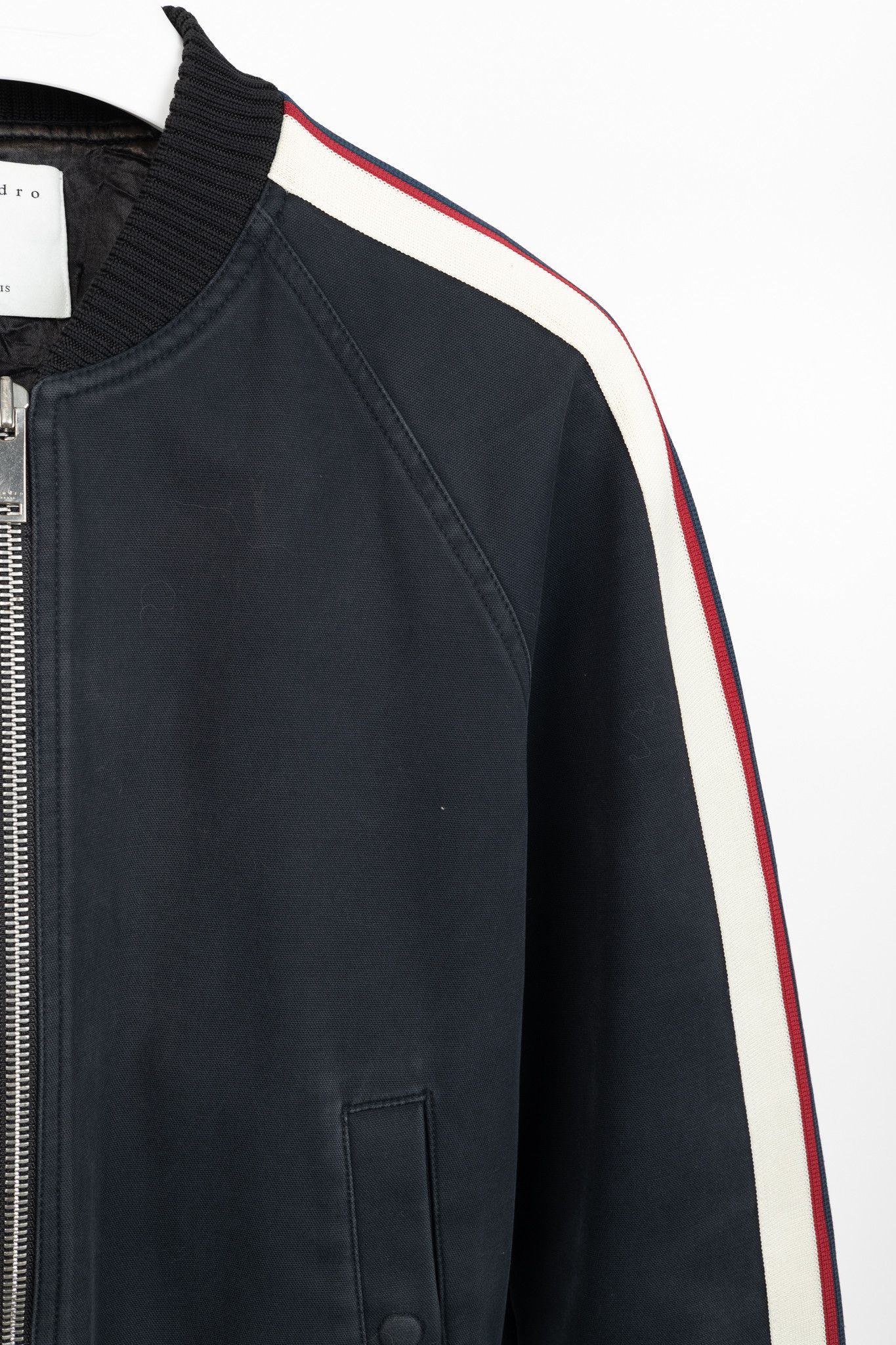 Sandro Sandro Navy Blue Striped Sleeve Bomber Jacket Size US L / EU 52-54 / 3 - 5 Thumbnail