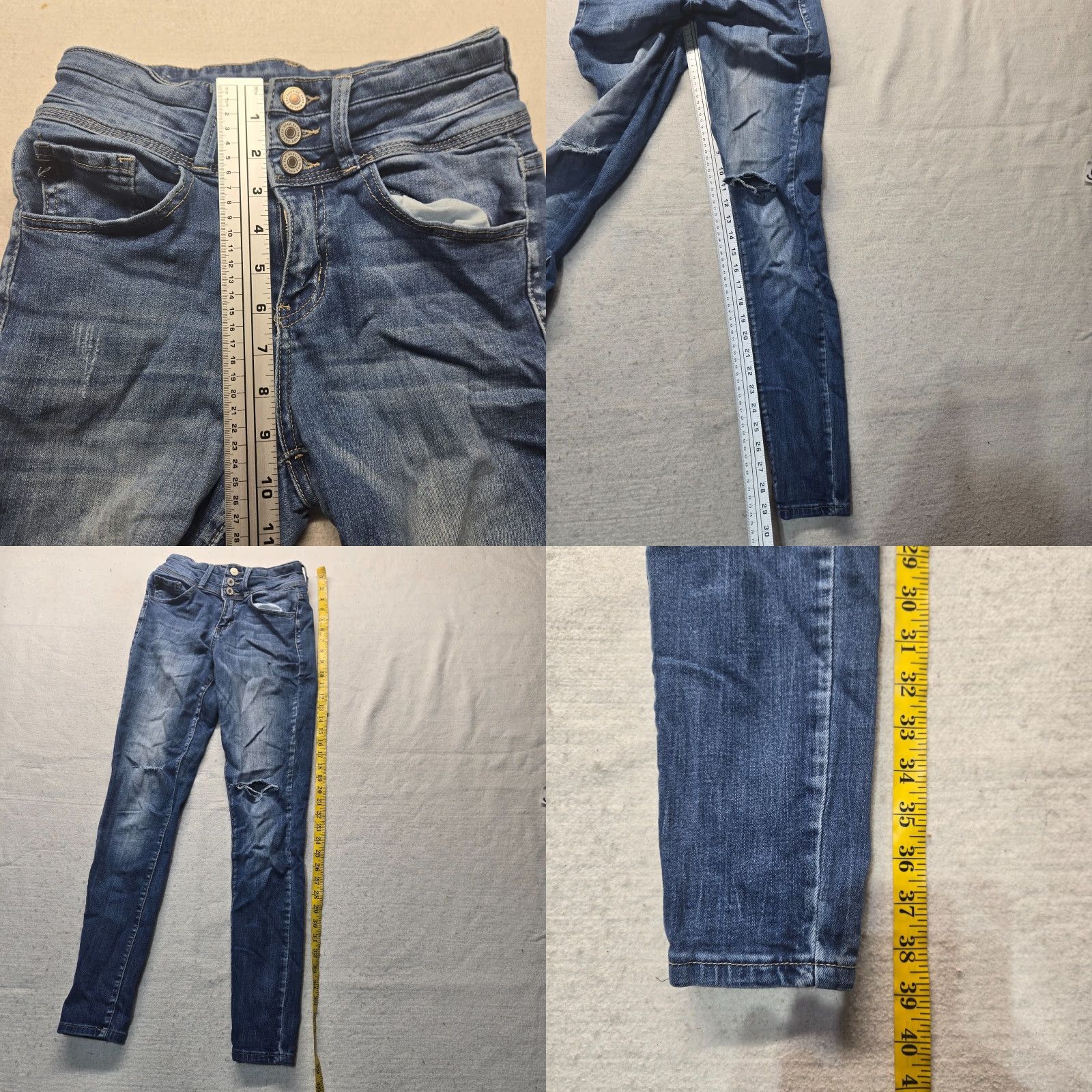 Vintage Kancan Jeans Distressed 3 Button Skinny Blue Denim Pants Women's Size 26 Size 26" / US 2 / IT 38 - 8 Thumbnail