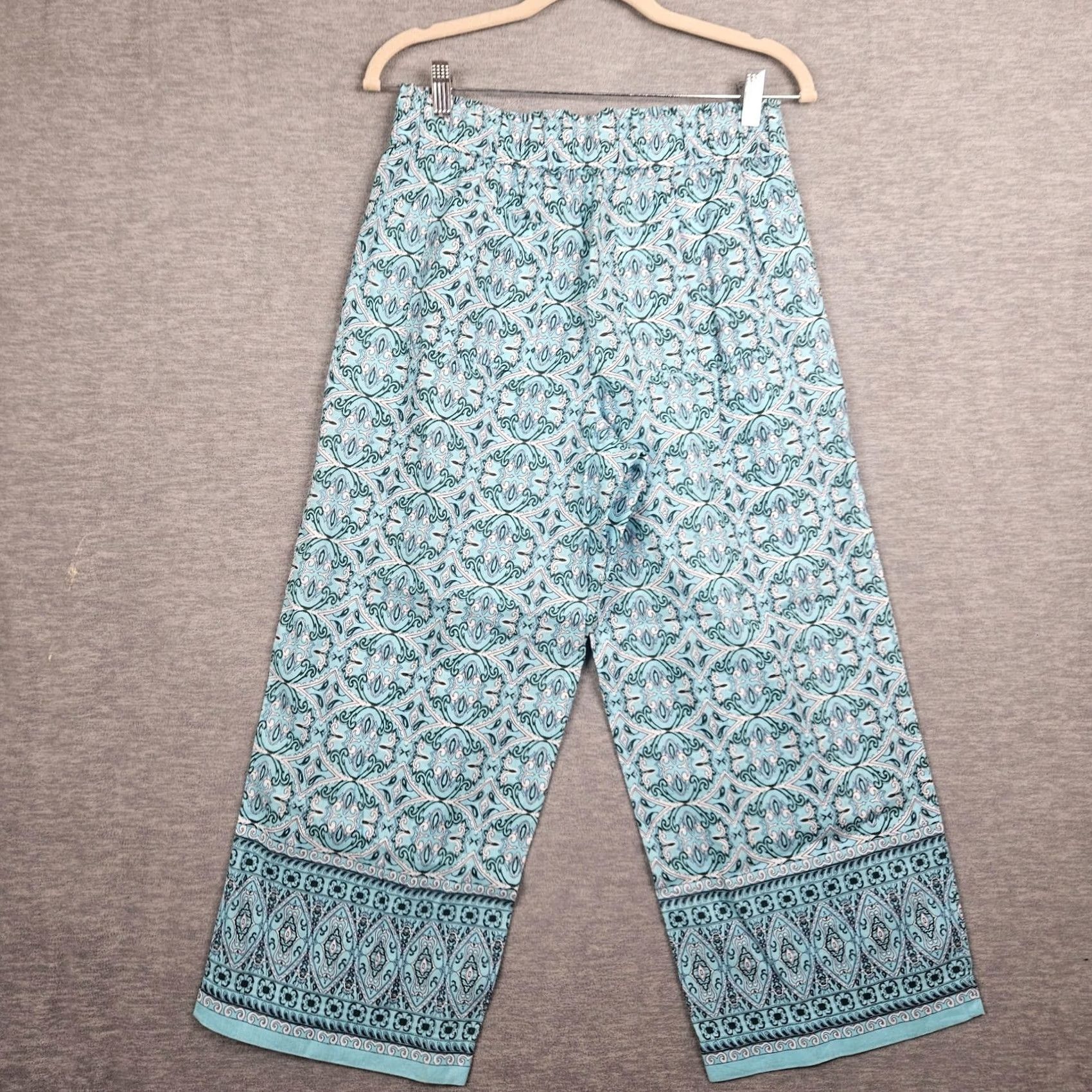Talbots Talbots Women's Pants Cropped Floral Cotton Linen Wide-Leg Pull On Sz S Blue Spring Summer Vintage: No Size 28" / US 6 / IT 42 - 2 Thumbnail