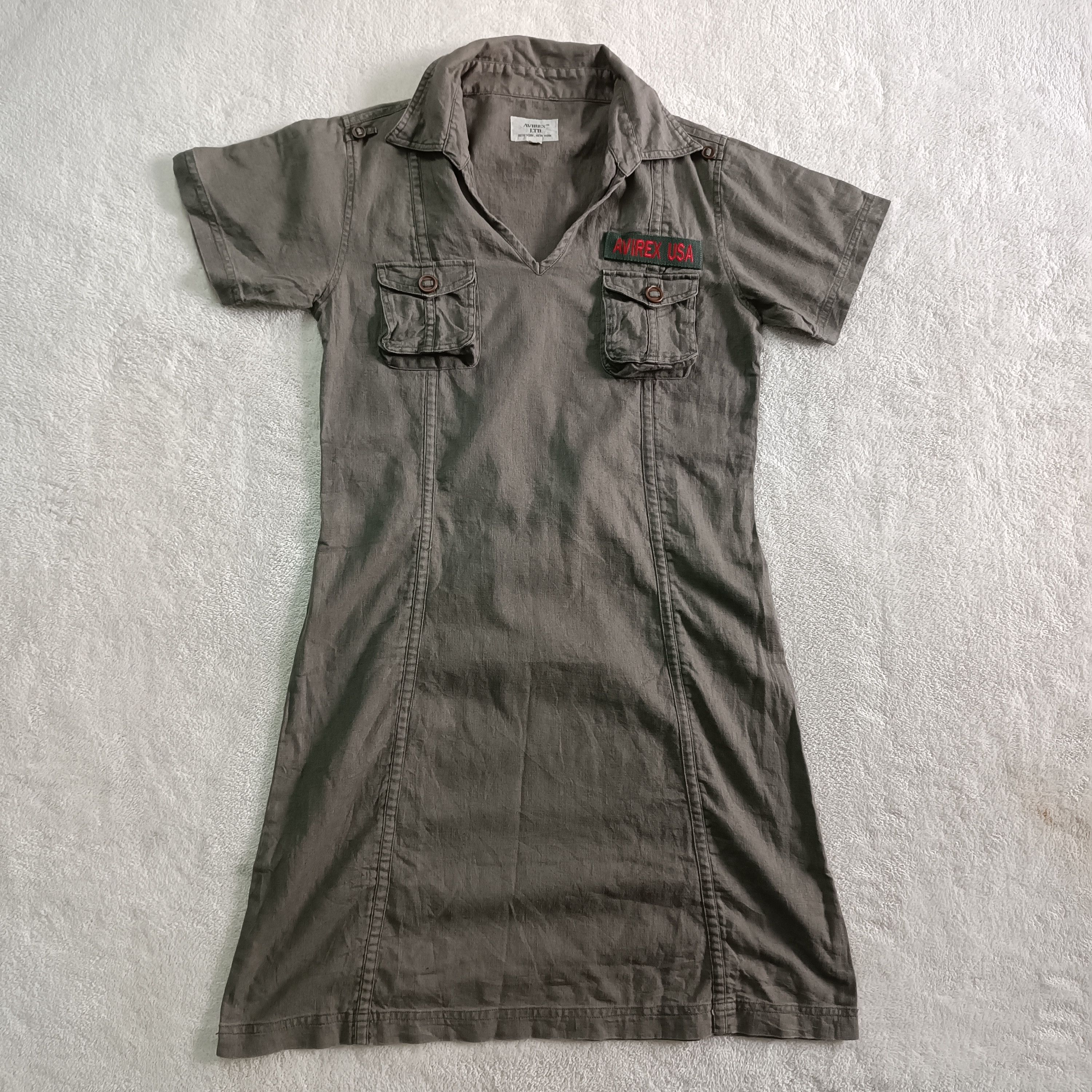image of Avirex Usa Ltd. Double Pocket Long Shirt Military Style in Army Khaki, Women's (Size Small)