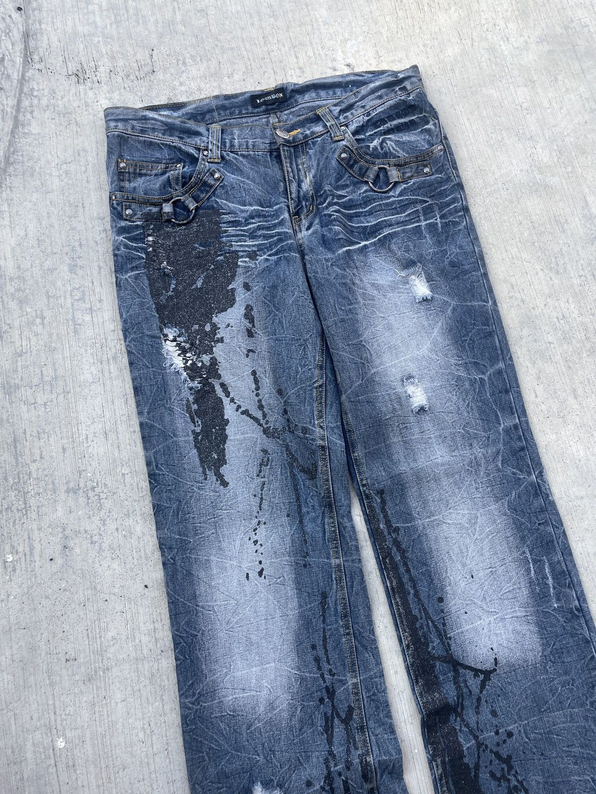 LOWBOX 💥RARE💥2000s JAPANESE BRAND LOWBOX DISTRESSED SPLATTER FLARE Size US 34 / EU 50 - 4 Thumbnail