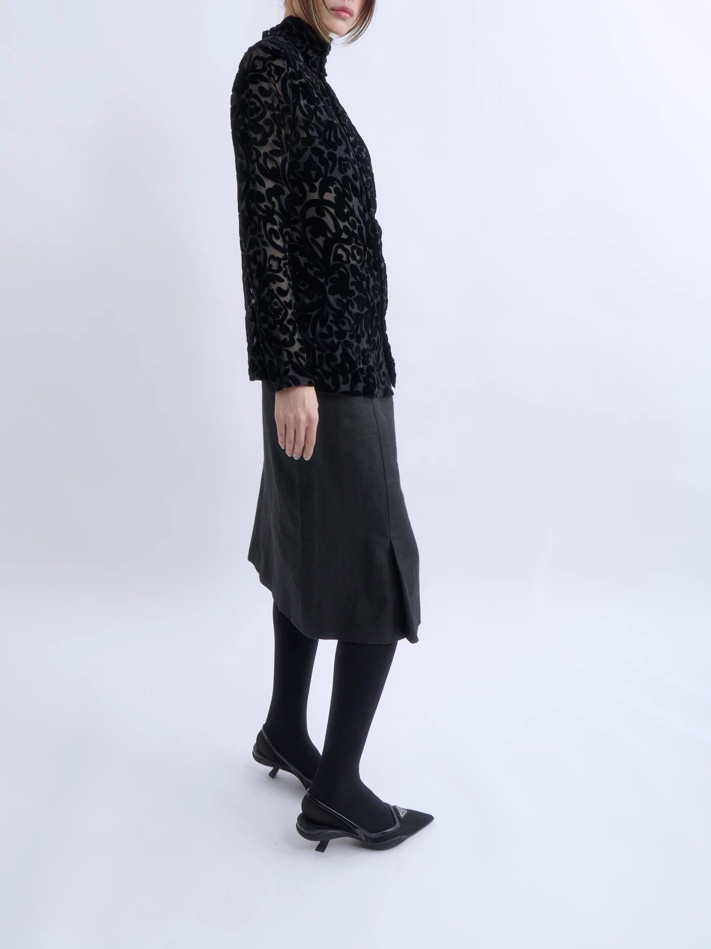 Romeo Gigli ROMEO GIGLI 90s Black Flocked Sheer Velvet High Neck Top NWT Size S / US 4 / IT 40 - 5 Thumbnail
