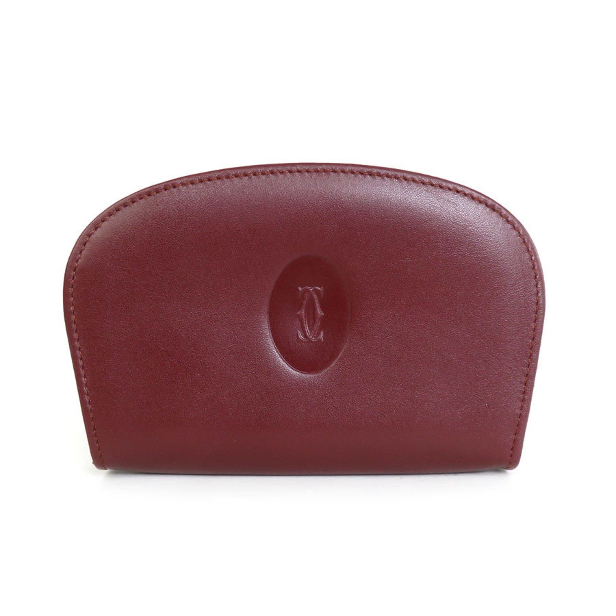 image of Cartier Card Case Business Holder Coin Leather Burgundy Unisex, Women's