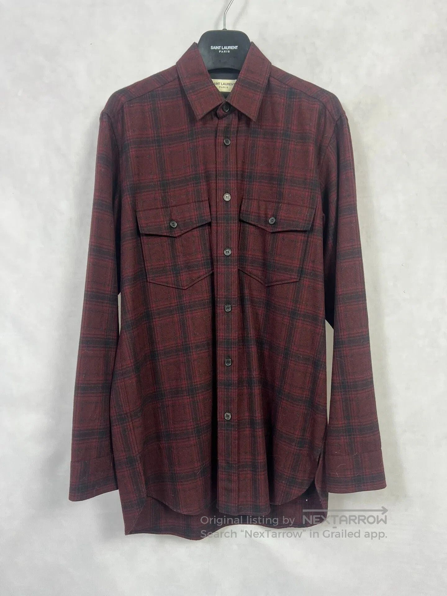 Saint Laurent Paris Saint Laurent Wool Shirt with Burgundy Check. Size US M / EU 48-50 / 2 - 1 Thumbnail