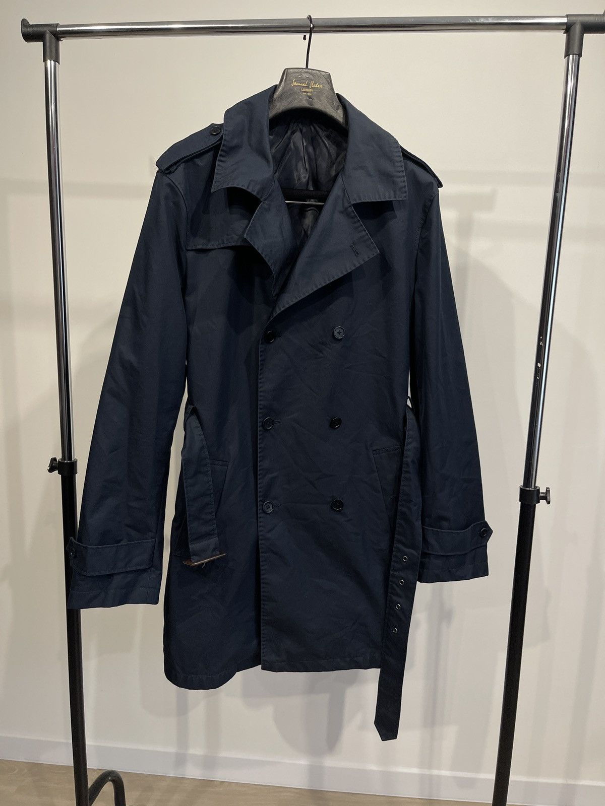 Designer GUTTERIDGE Trench cotton cloak blue double-breasted Size US XL / EU 56 / 4 - 8 Thumbnail