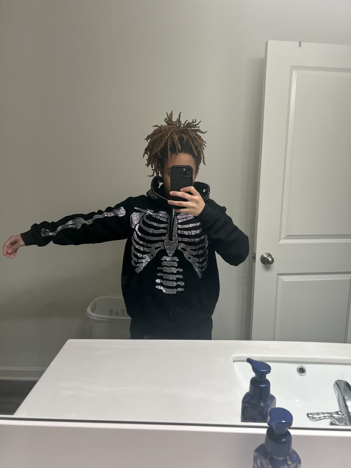 Designer × Vintage Obsidian Black Skeleton Half Zip Hoodie Size US S / EU 44-46 / 1 - 3 Thumbnail