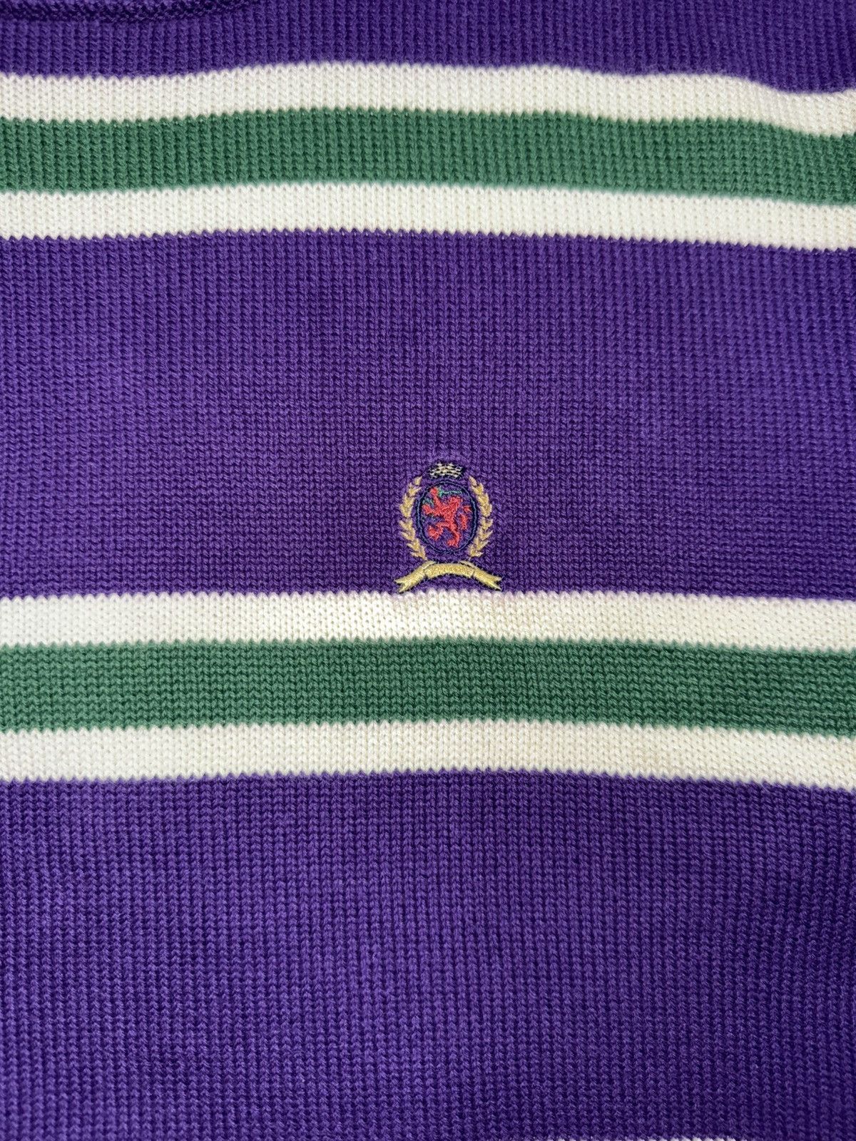 Tommy Hilfiger Vintage Tommy Hilfiger Purple Striped Crest Knit Sweater (L) Size US L / EU 52-54 / 3 - 3 Thumbnail