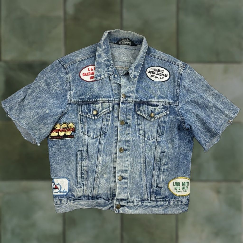 VINTAGE Expressions Denim Jacket Men's Medium Blue 1980s Punk Hipster Grunge Casual