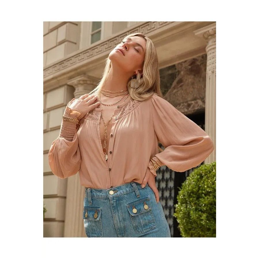 Ramy Brook Ramy Brook Isla blouse button up peach boho designer size L Size L / US 10 / IT 46 - 2 Thumbnail