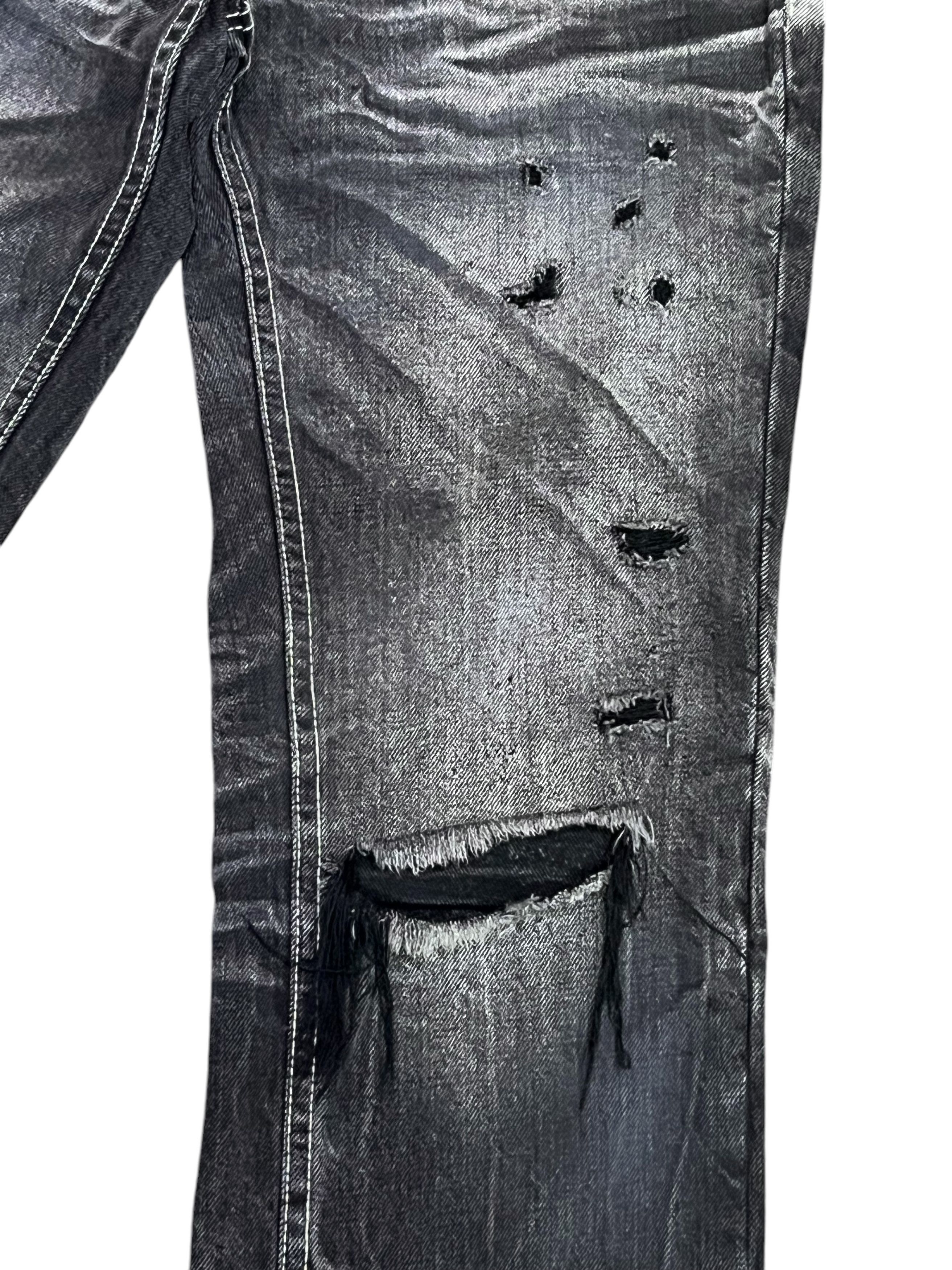 Black Label 🔥ARMY OF NO! Grunge Blow Out Knee Clawmark Distressed Denim Size US 29 - 5 Thumbnail