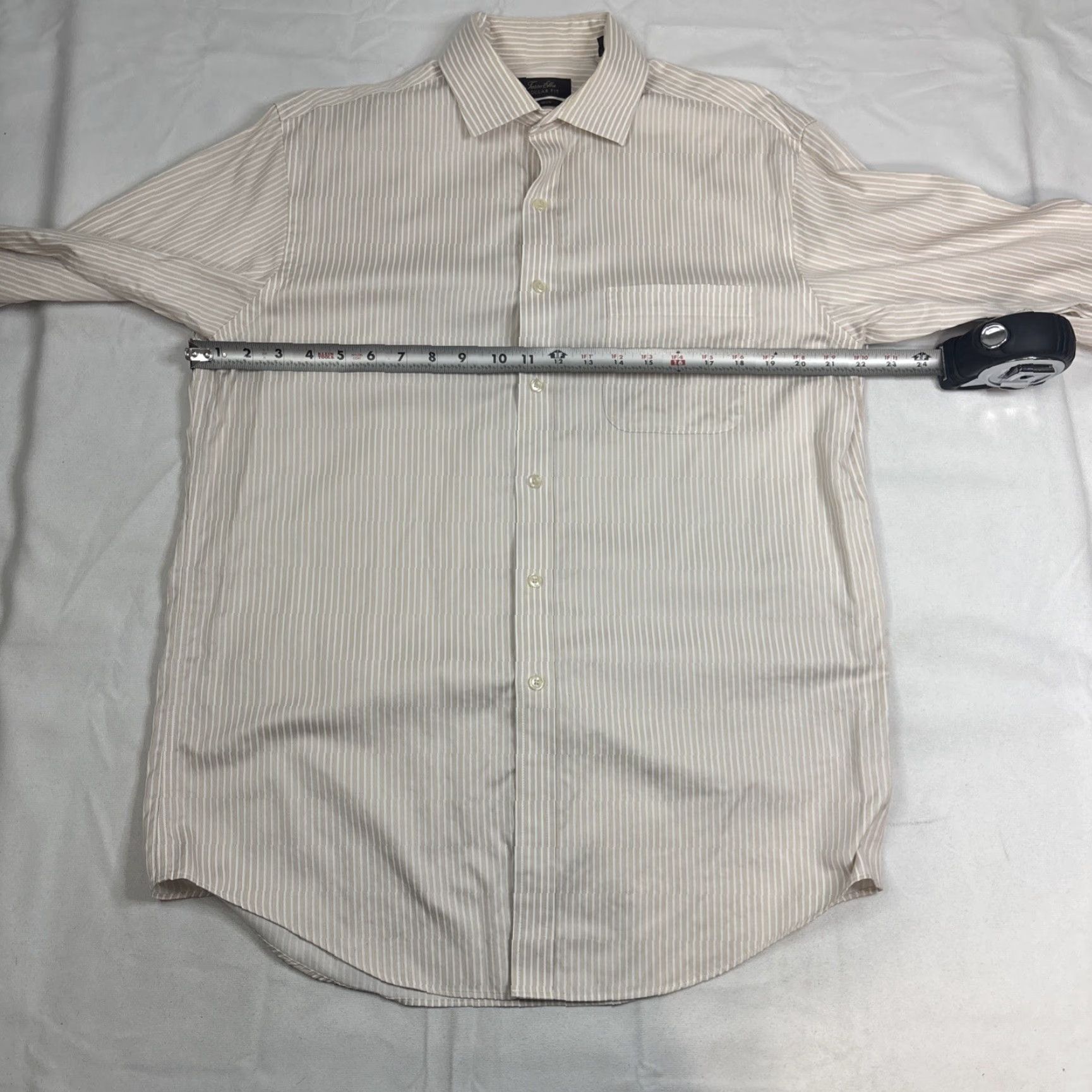 Tasso Elba Tasso Elba Dress Shirt Men L Regular Fit French Cuff Non-Iron Striped Beige Size 42R - 5 Thumbnail
