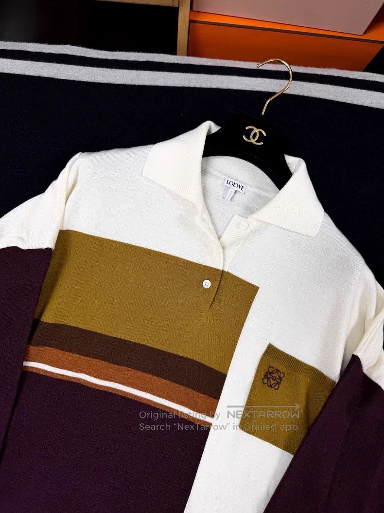 Loewe Loewe Multicolor Khaki Wine Red Long Sleeve Polo Shirt Size S / US 4 / IT 40 - 3 Thumbnail