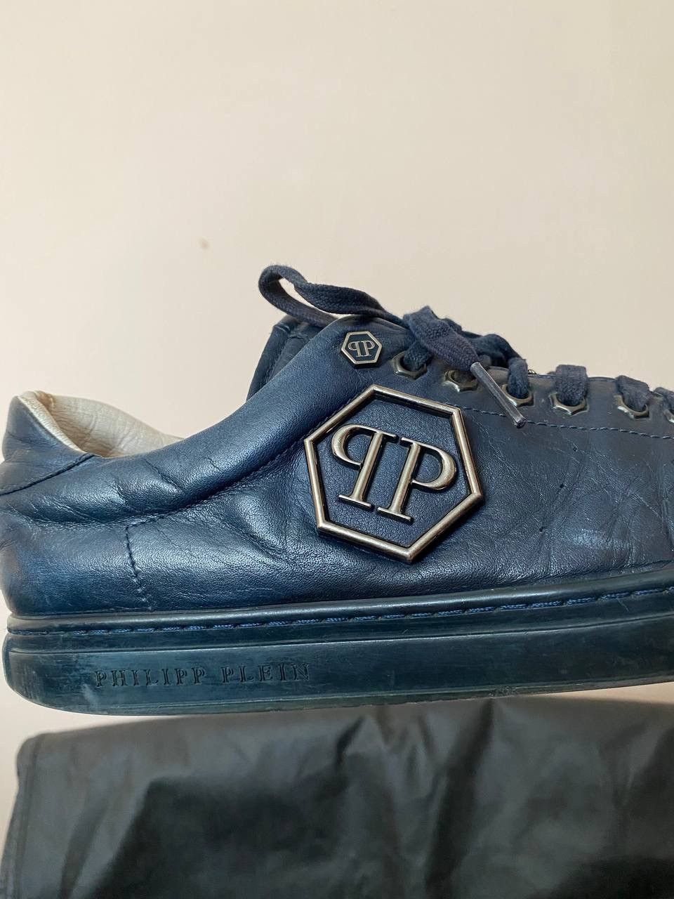 Philipp Plein 🔥 Philipp Plein Men Sneakers Size 40 Blue Leather Low Top Size US 7 / EU 40 - 8 Thumbnail