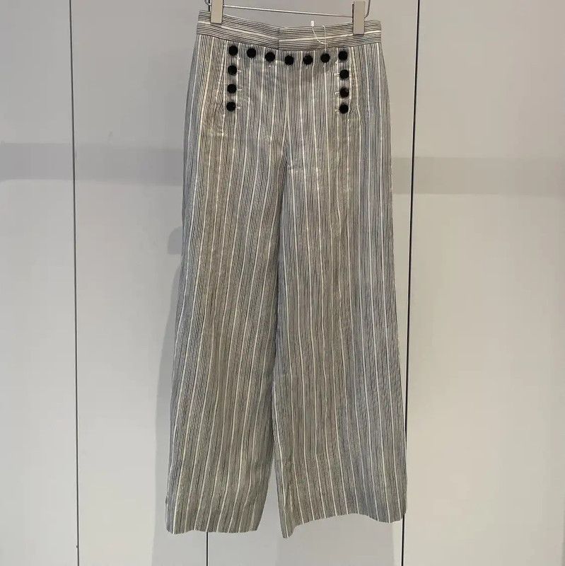 Dior Dior Summer Gray Striped Cotton Relaxed Pants 0089 Size 28" / US 6 / IT 42 - 1 Thumbnail