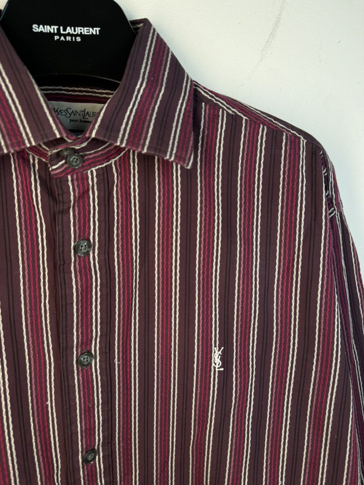 Yves Saint Laurent Burgundy YSL Shirt Cotton Striped Yves Saint Laurent Shirt Size US M / EU 48-50 / 2 - 12 Thumbnail