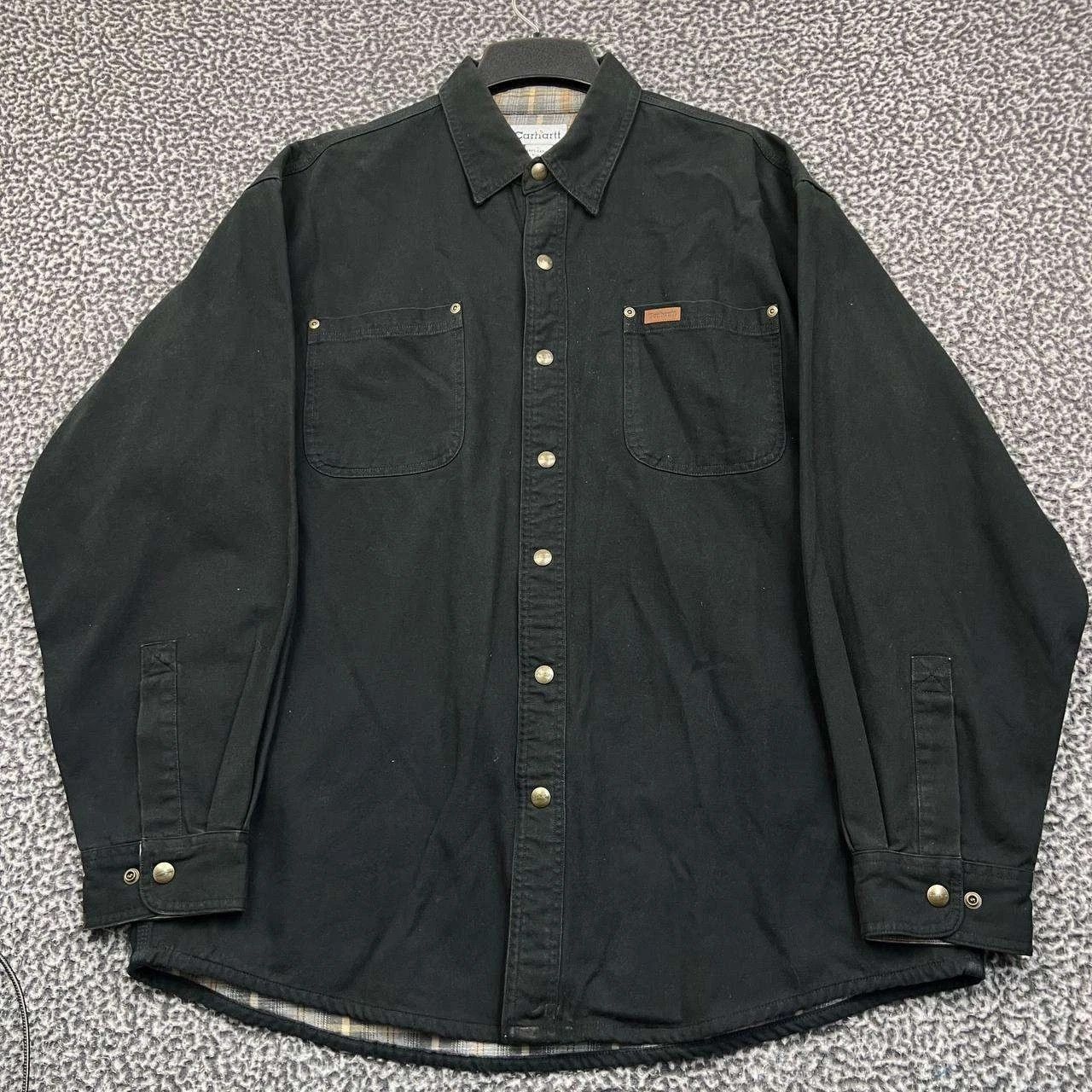 Carhartt Shacket Men Black Flannel Plaid Button Up Cotton L