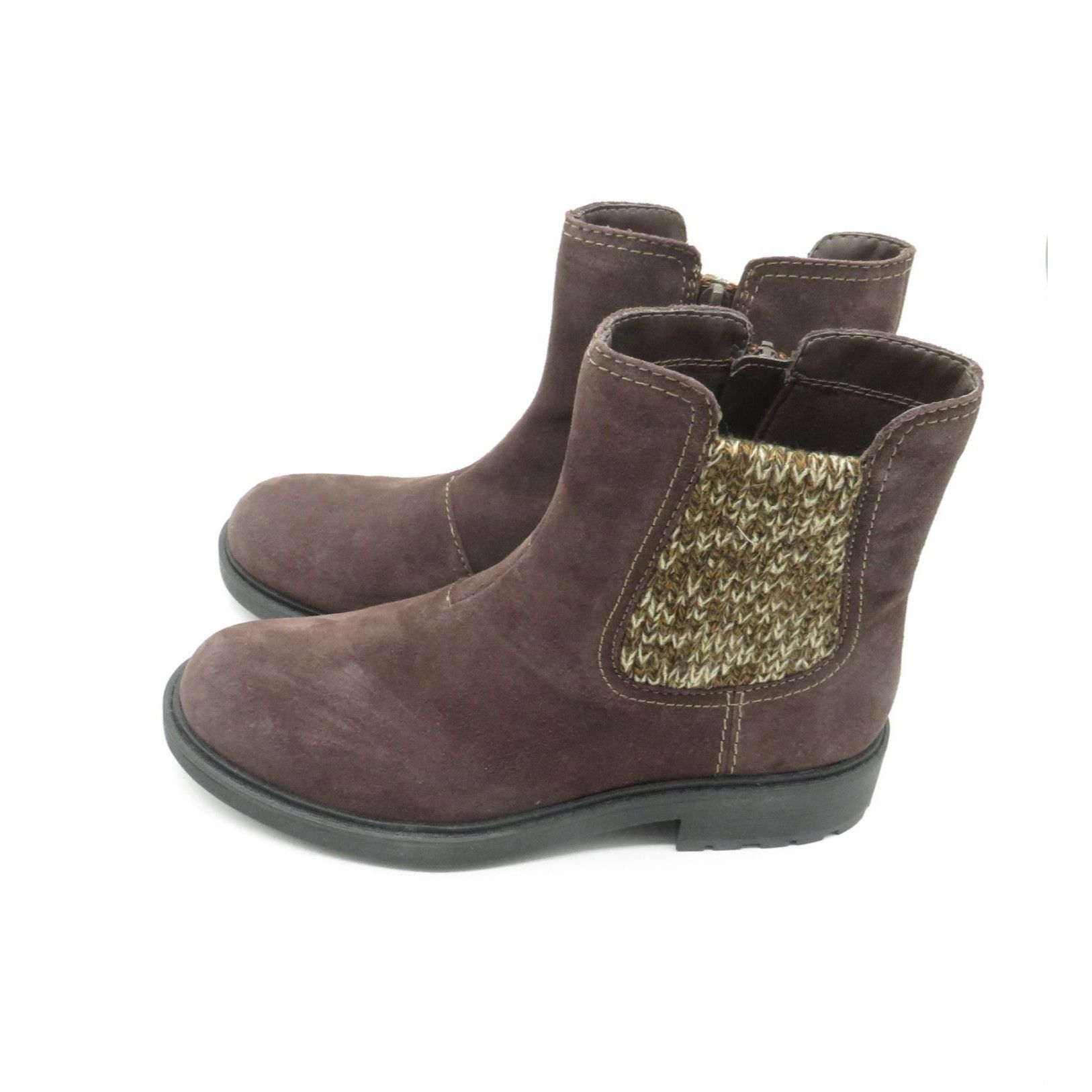 Clarks Clarks Women's Brown Suede Ankle Boots Knit Panels Side Zipp Size US 7 / IT 37 - 4 Thumbnail