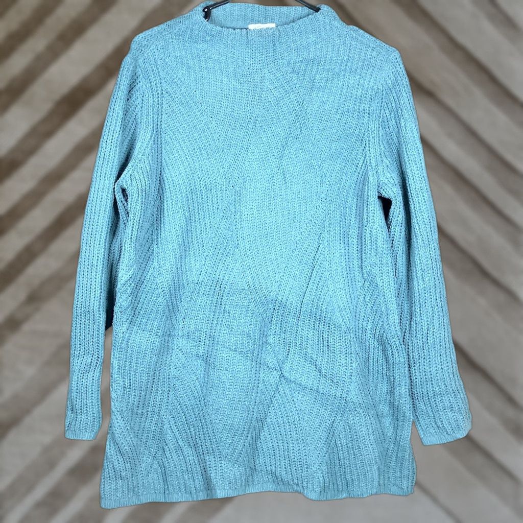 J. Jill J. Jill Sweater Blue Chenille Cable Knit Petite Long Sleeve Tunic MP, Pullover, Knit, Solid, Relaxed Fit, Petite, Women Size M / US 6-8 / IT 42-44 - 1 Thumbnail