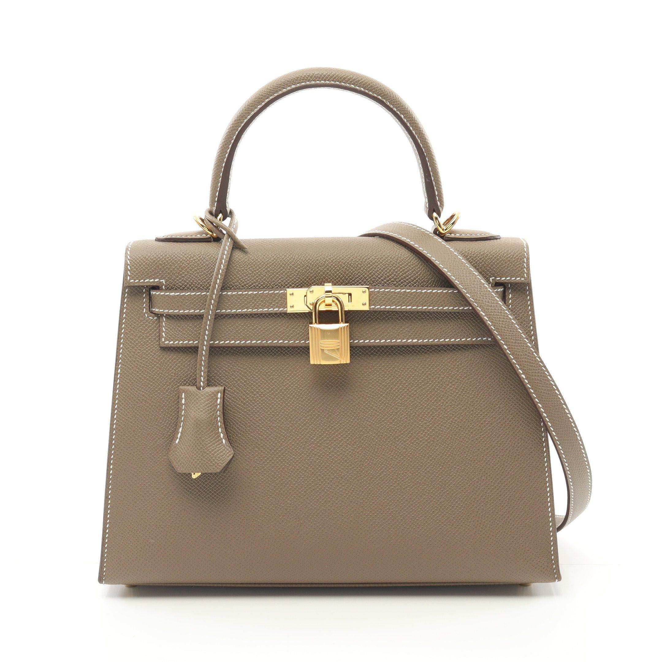 Hermes Hermes Kelly 25 Etoupe Handbag Veau Epsom Gray Brown Gold Hardware Outside Sewing U Stamp Size ONE SIZE - 1 Thumbnail